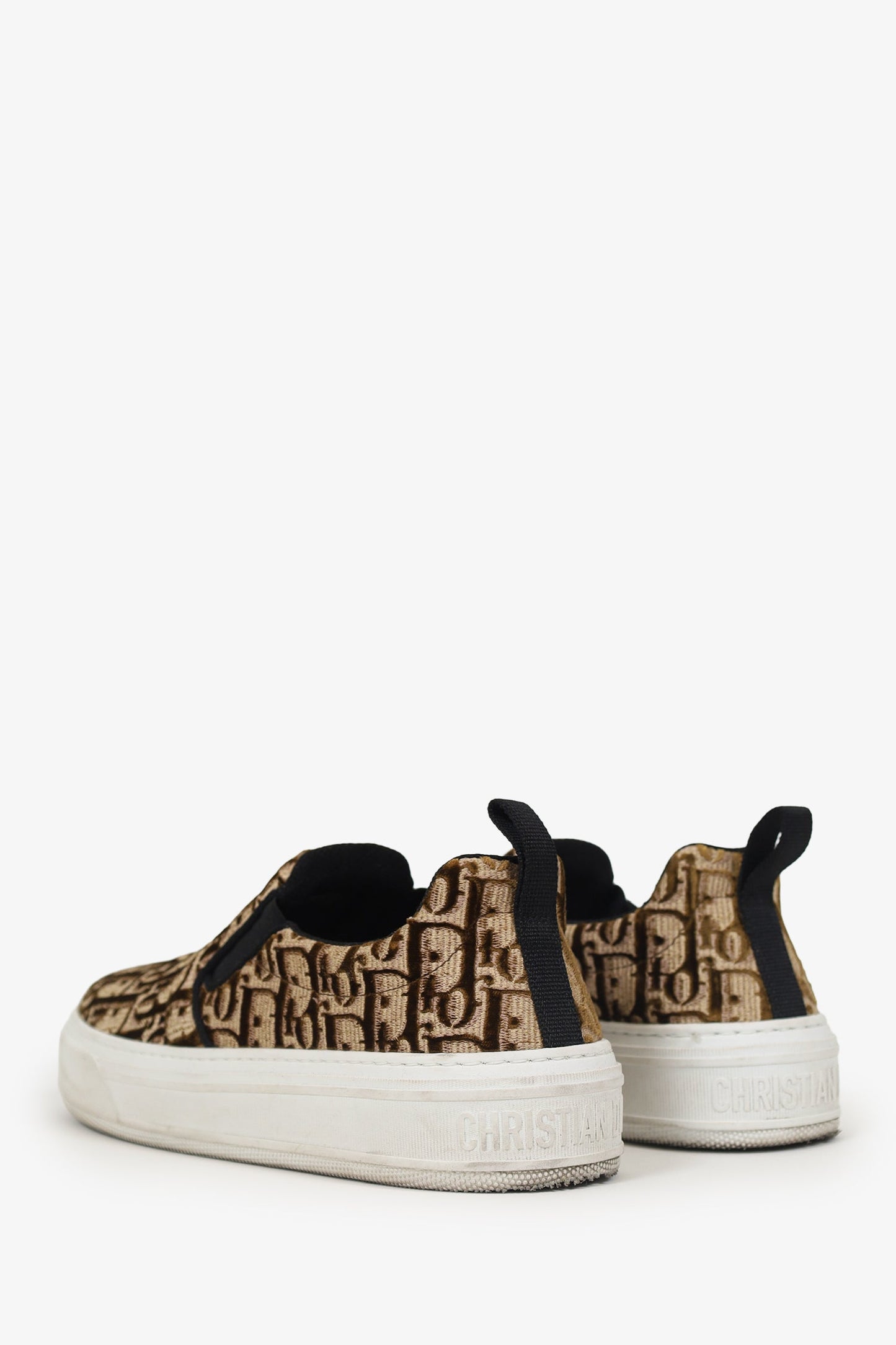 Christian Dior Brown Velvet Oblique Slip On 'Solar' Sneakers Size 37.5