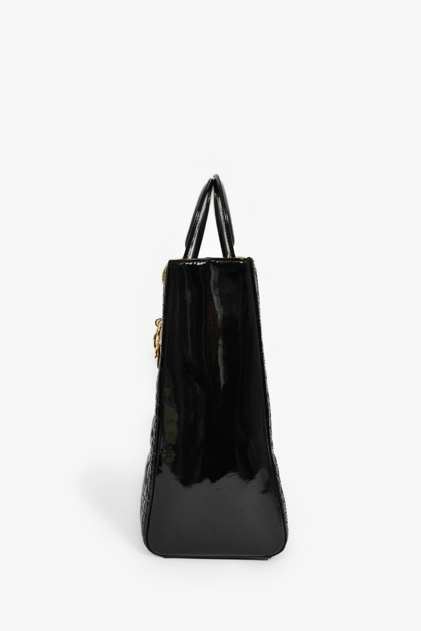Christian Dior 2015 Black Patent Leather Large Lady Dior with Strap