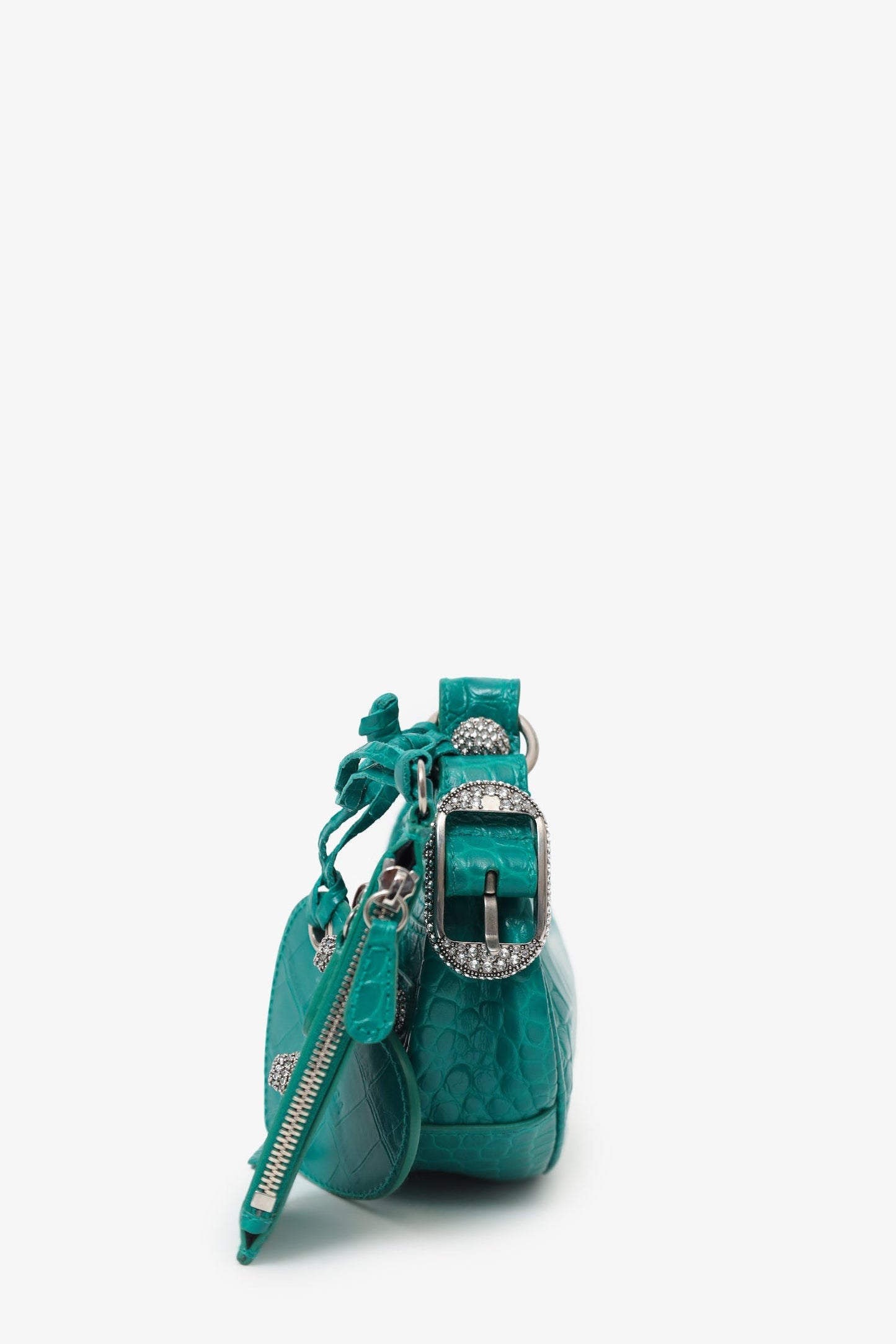 Balenciaga Green Leather Croc Embossed/Crystal 'Le Cagole' Handbag