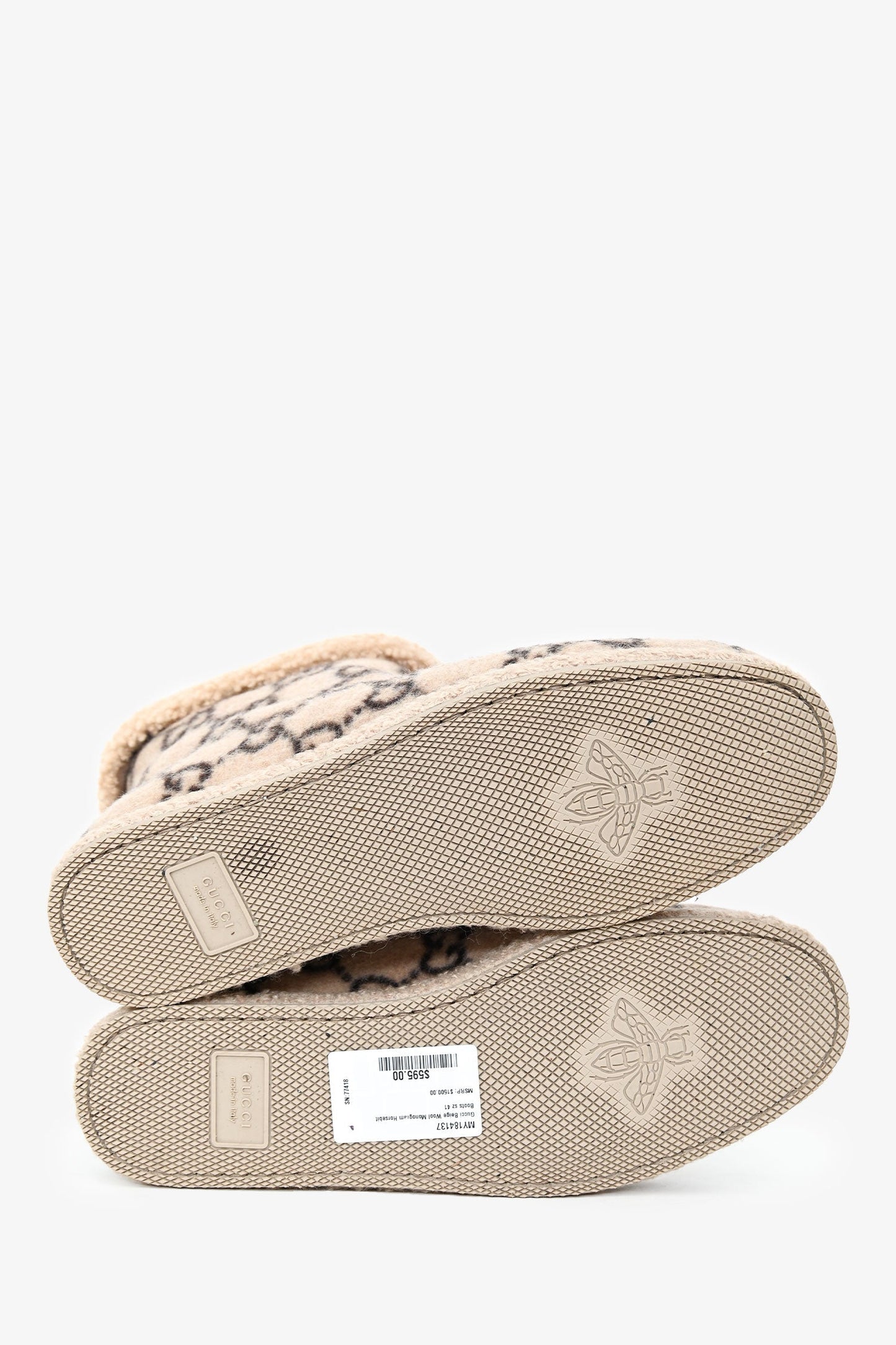 Gucci Beige Wool Monogram Horsebit Boots Size 41