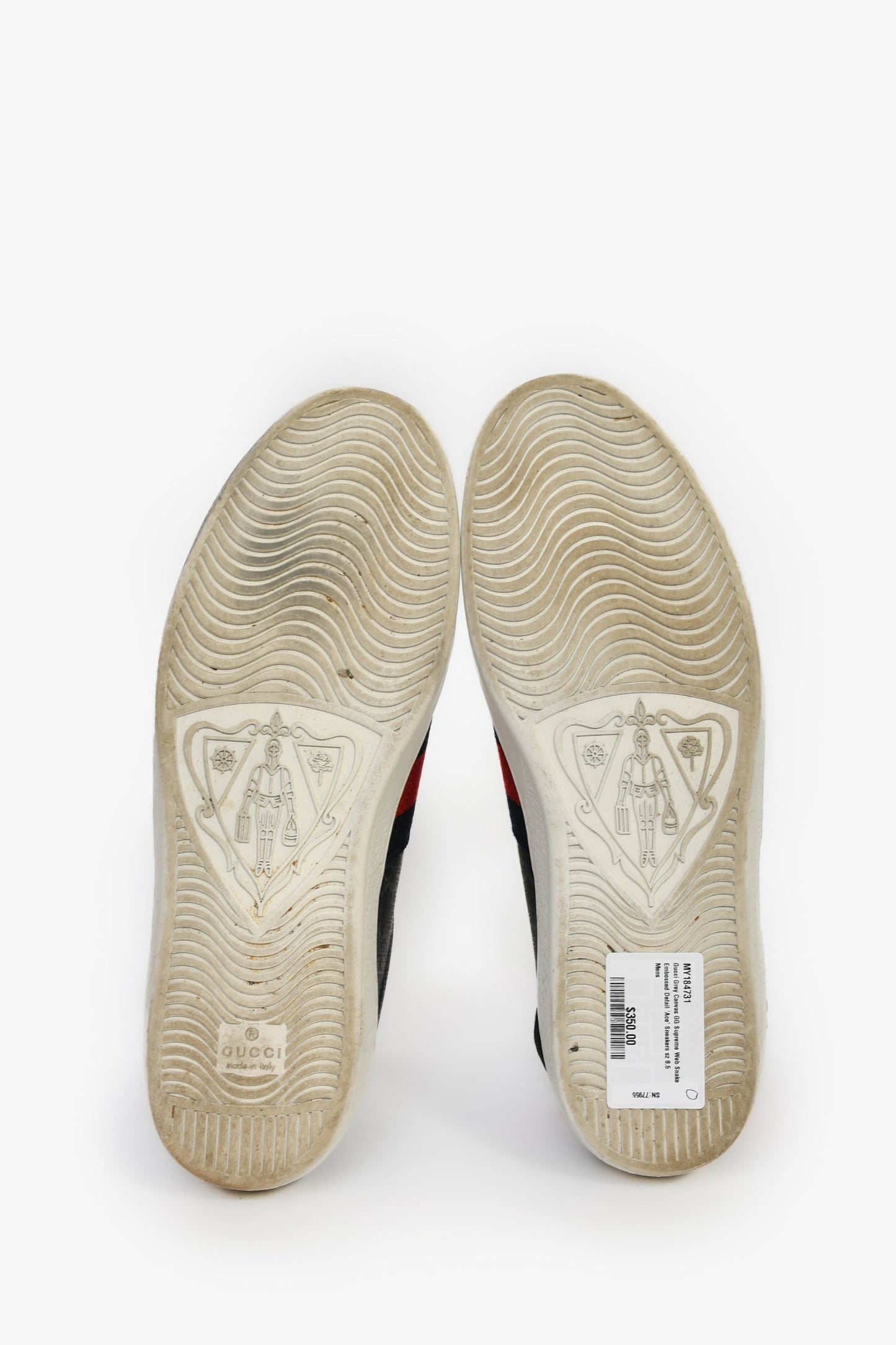 Gucci Grey Canvas GG Supreme Web Snake Embossed Detail 'Ace' Sneakers Size 8.5 Mens