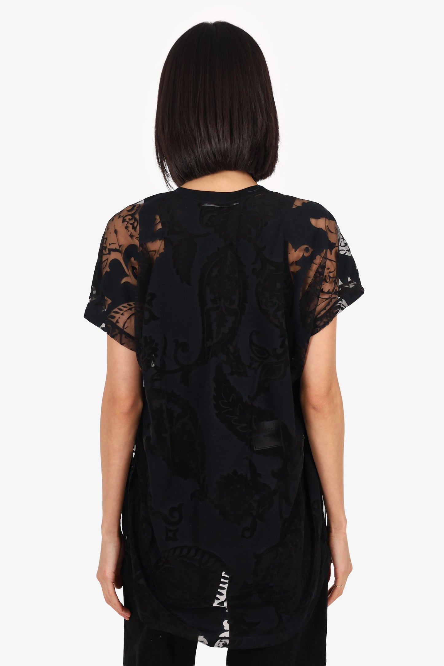 Gucci Black Sheer Patterned Short Sleeve Top Estimated Size Large