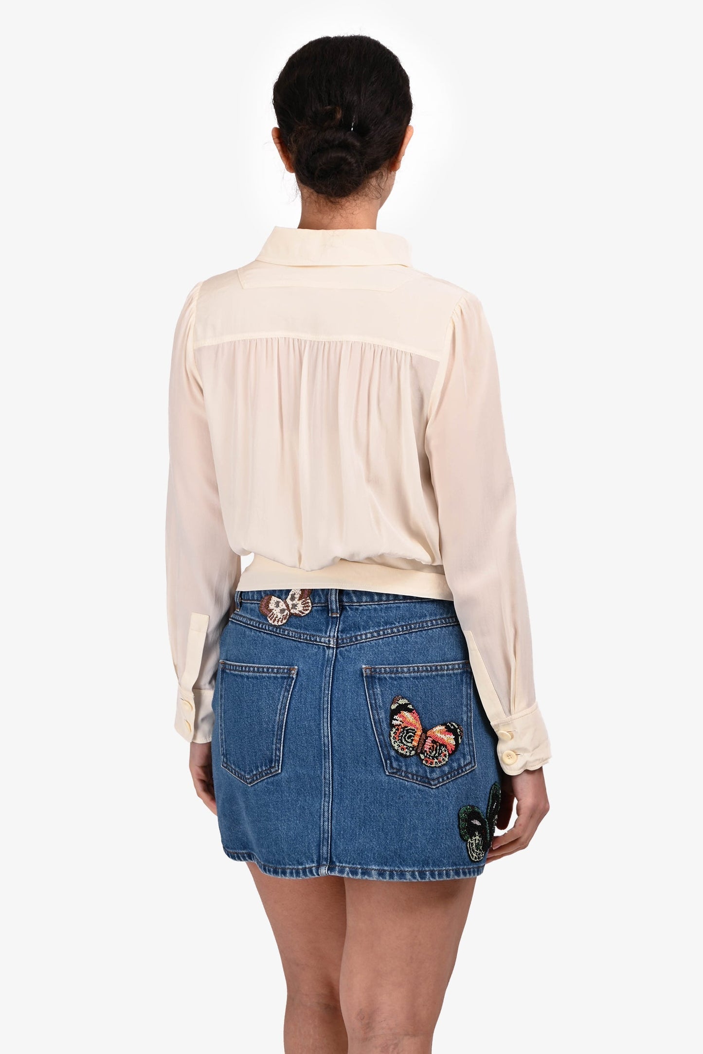 Chloe Cream Silk Tie Hem Button Down Top Size 36