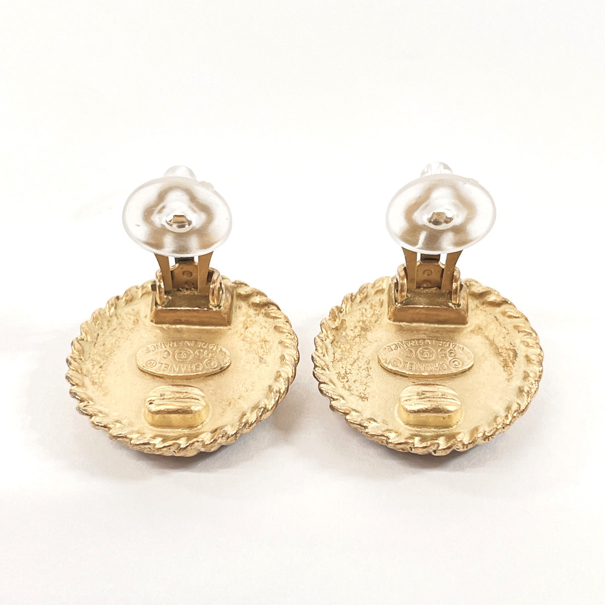 CHANEL Earring Gold Plated Black gold COCO Mark