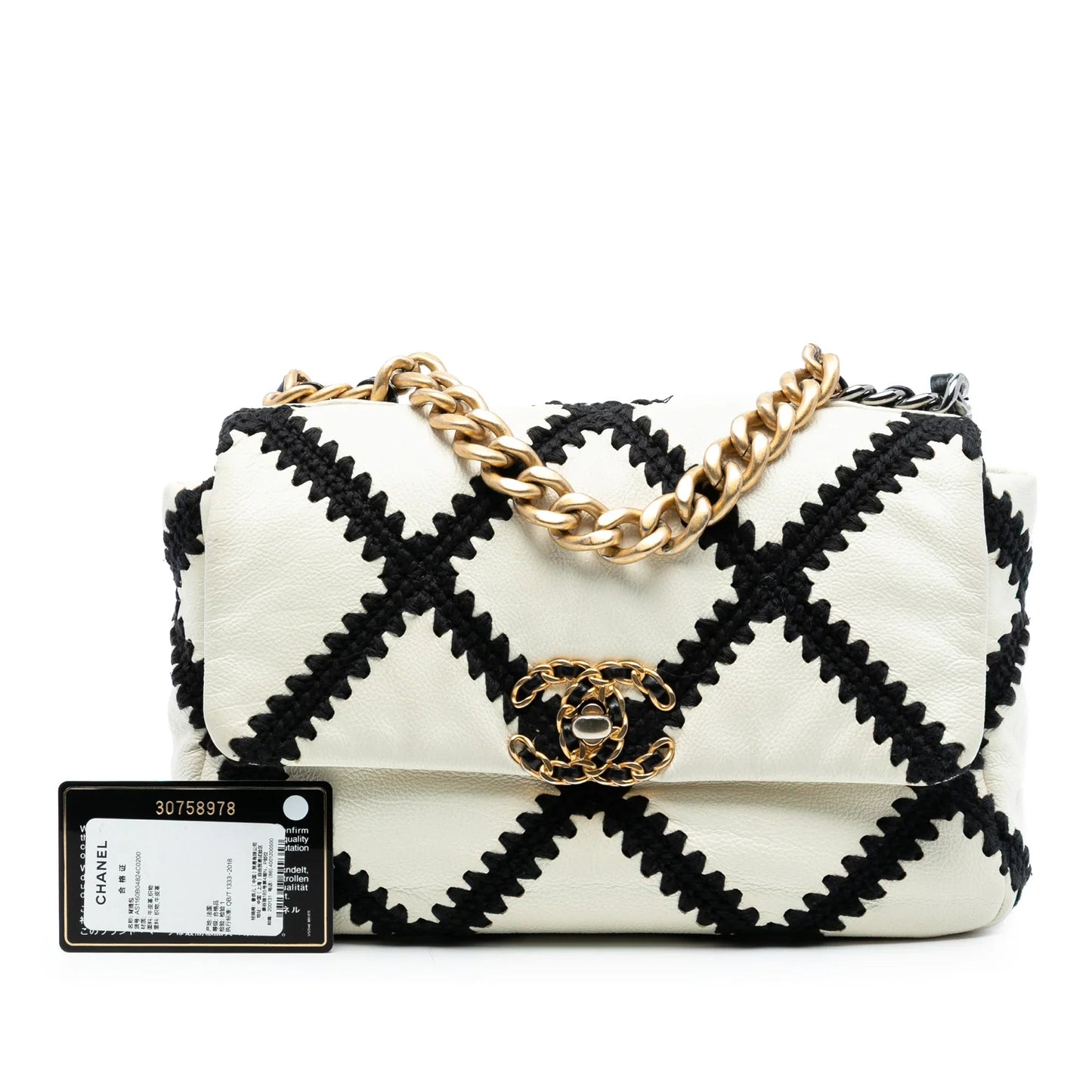 White Chanel Medium Crochet Calfskin 19 Flap Satchel