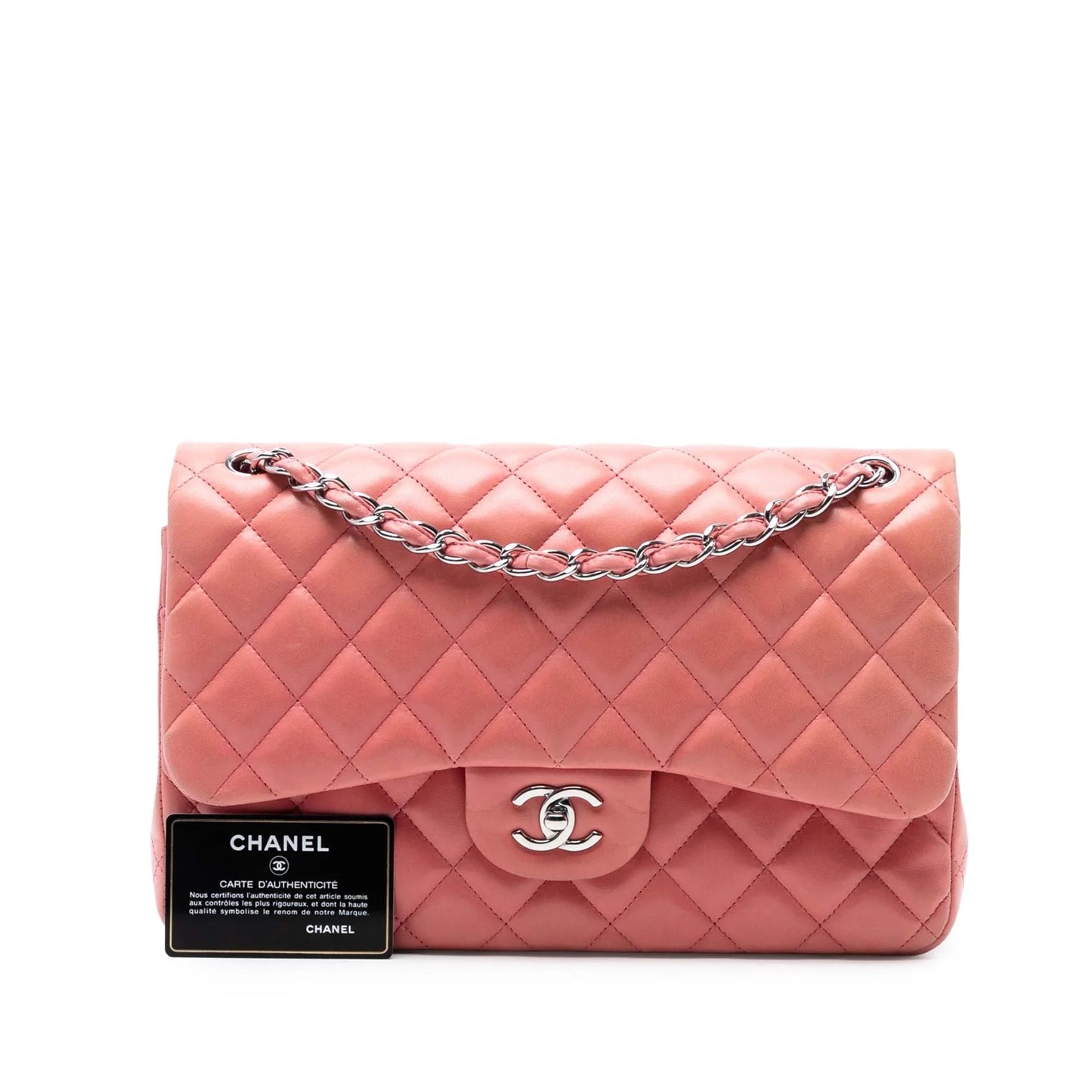 Pink Chanel Jumbo Classic Lambskin Double Flap Shoulder Bag