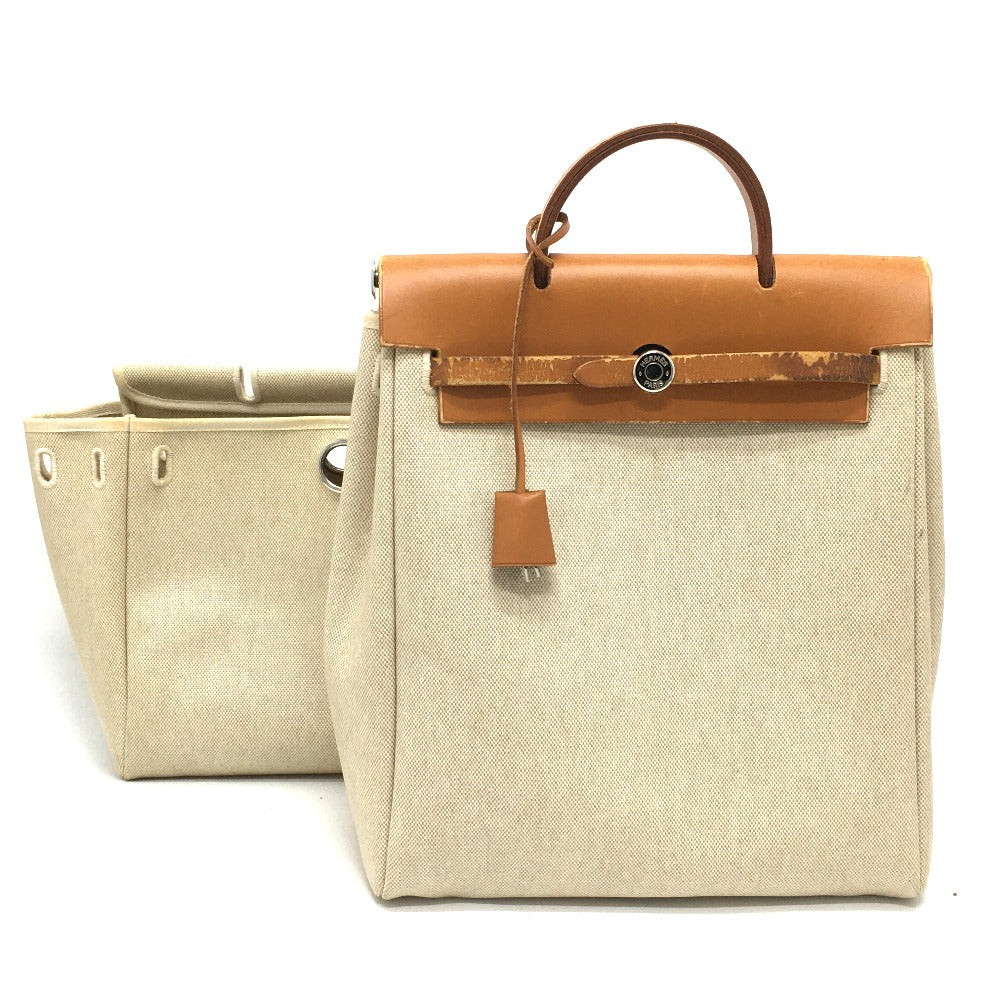 HERMES Backpack Leather/Toile GM beige With replacement bag Herbag add PM Women d
