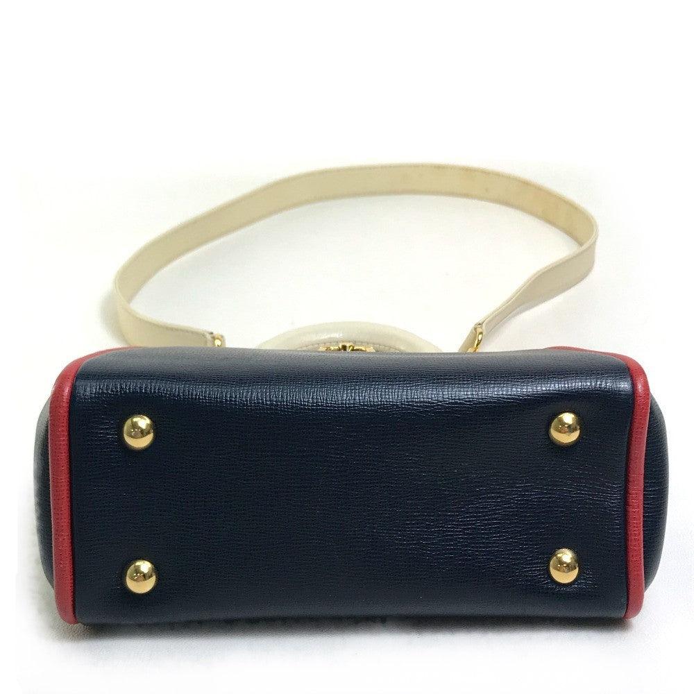 Christian Dior Handbag leather Navy x White type x Red Tricolor Gamaguchi Women
