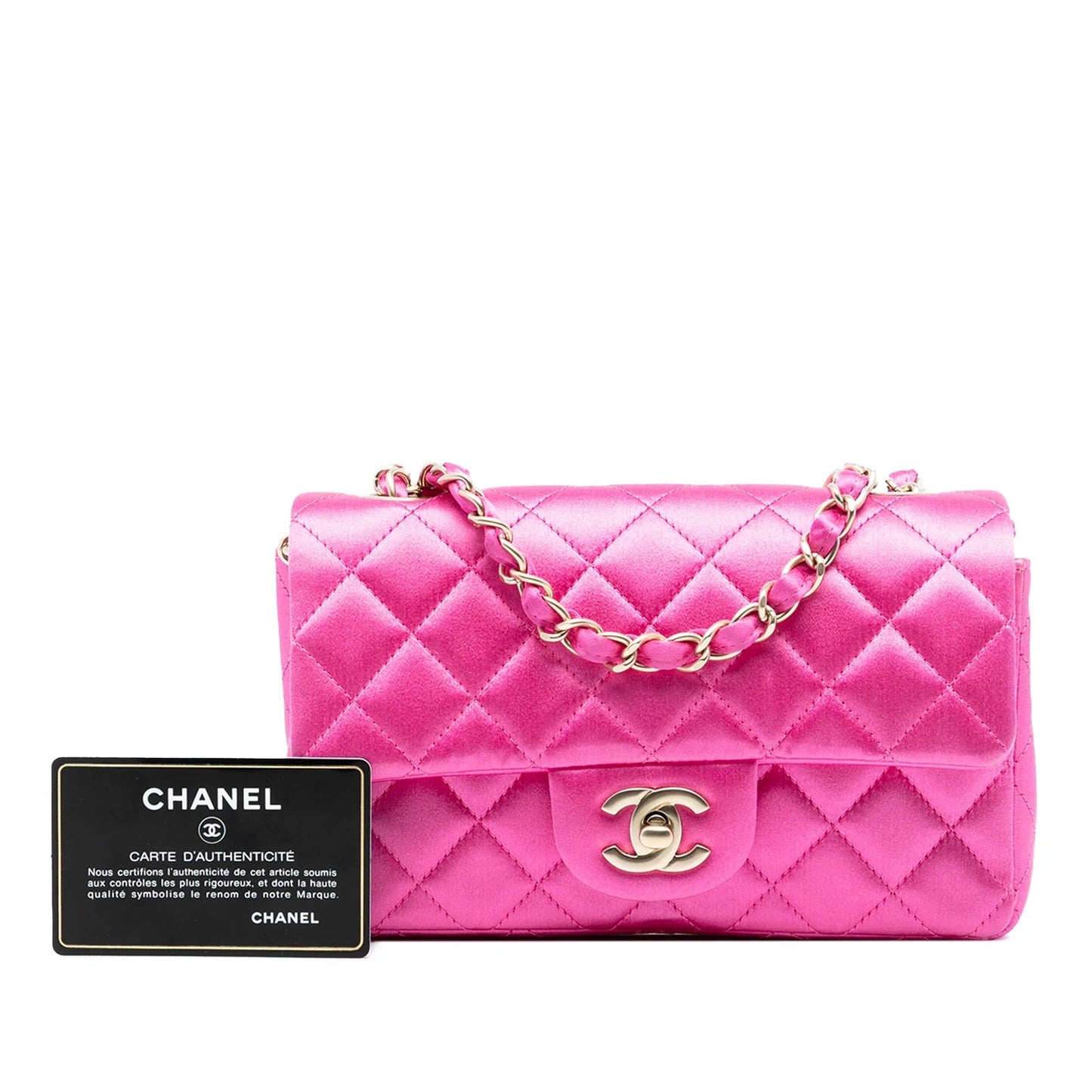 Pink Chanel Mini Rectangular Classic Satin Single Flap Crossbody Bag