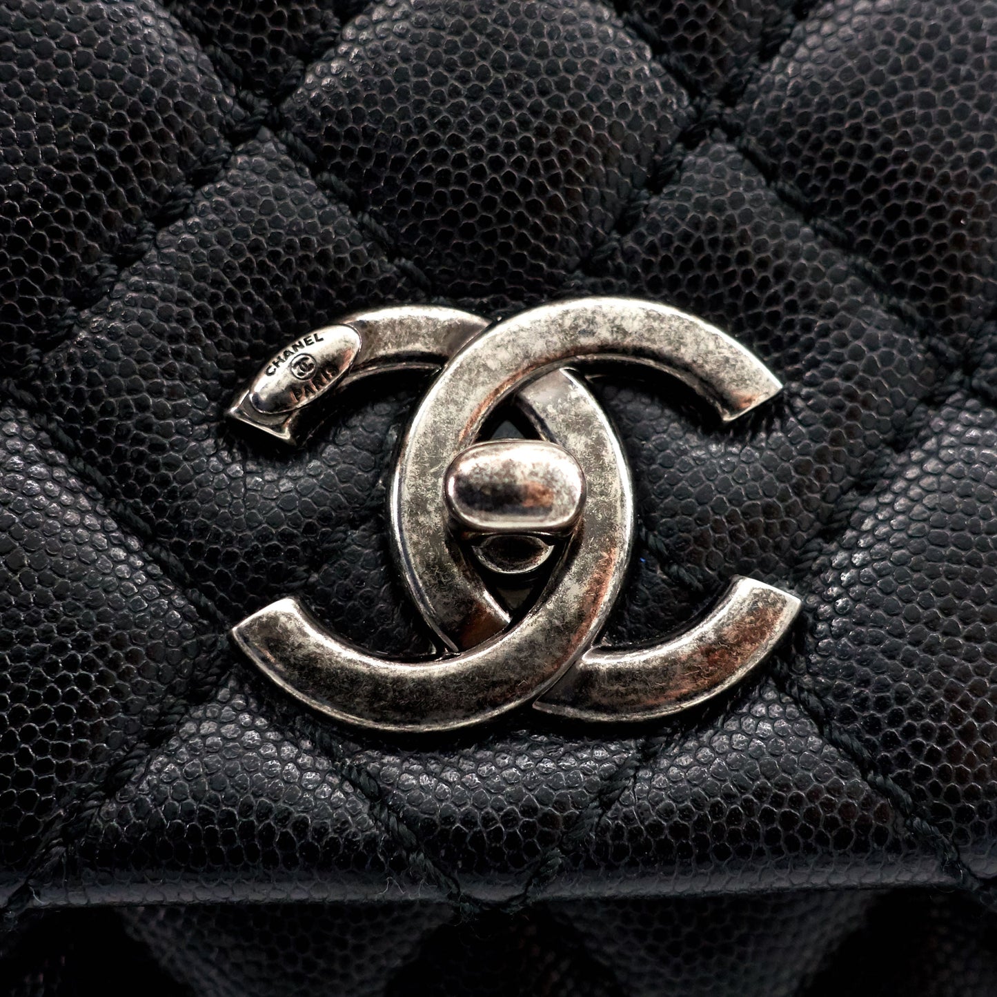 CHANEL Coco Top Handle Medium Caviar Leather Bag