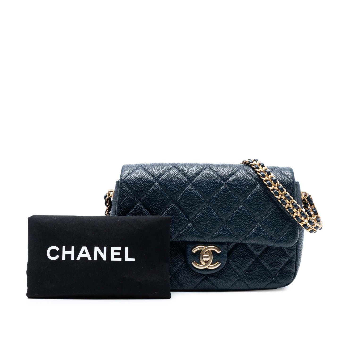 Blue Chanel Mini Quilted Caviar Chain Soul Flap Crossbody Bag