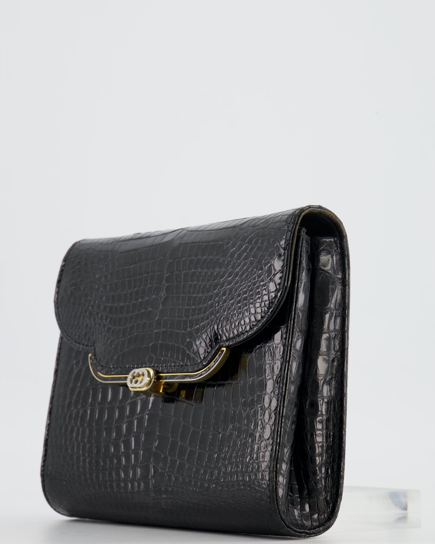 Gucci Black Crocodile Leather GG Clutch Bag