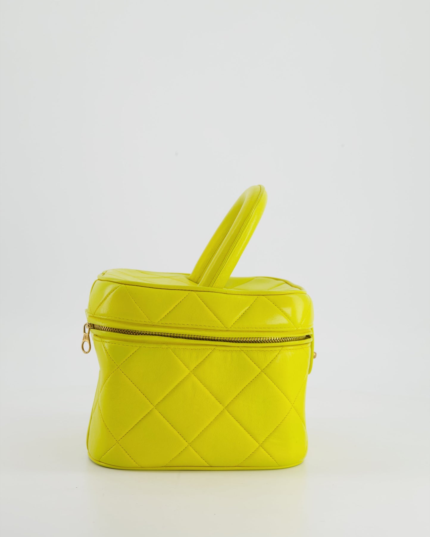 *ORIGINAL 90'S * Chanel Yellow Top Handle Vanity Bag in Lambskin Leather with 24k Gold Hardware