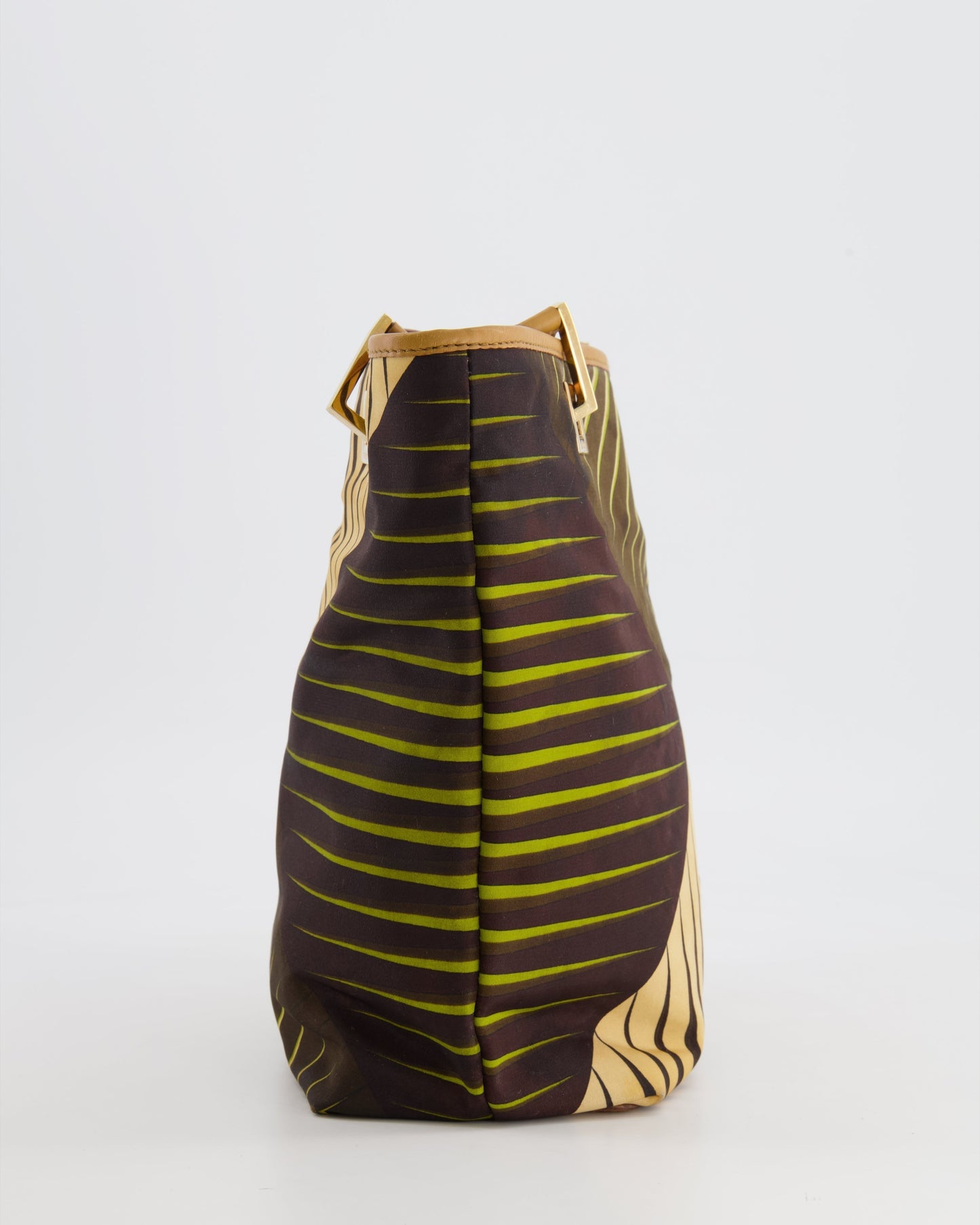 Gucci Green and Brown Printed Mini Tote Bag with Gold Hardware