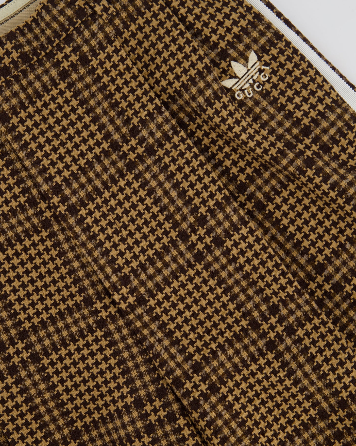 Gucci X Adidas Brown Check Wool Tro rs with White Stripe Side Detail Size IT 42 (UK 10)