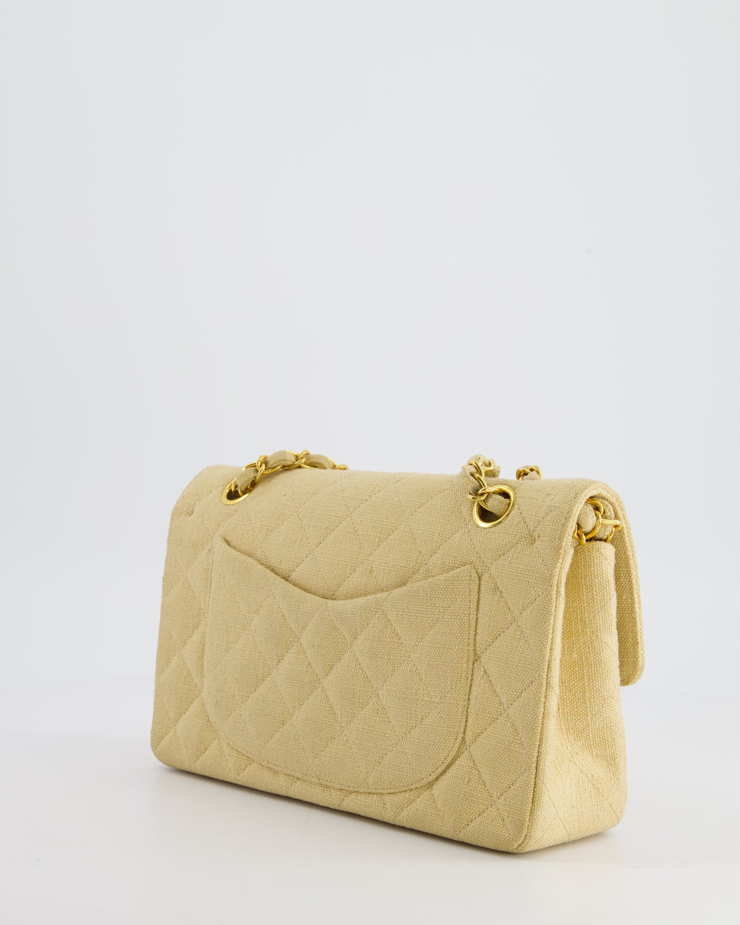 *HOT * Chanel Beige Small Fabric Classic Double Flap Bag with 24K Gold Hardware