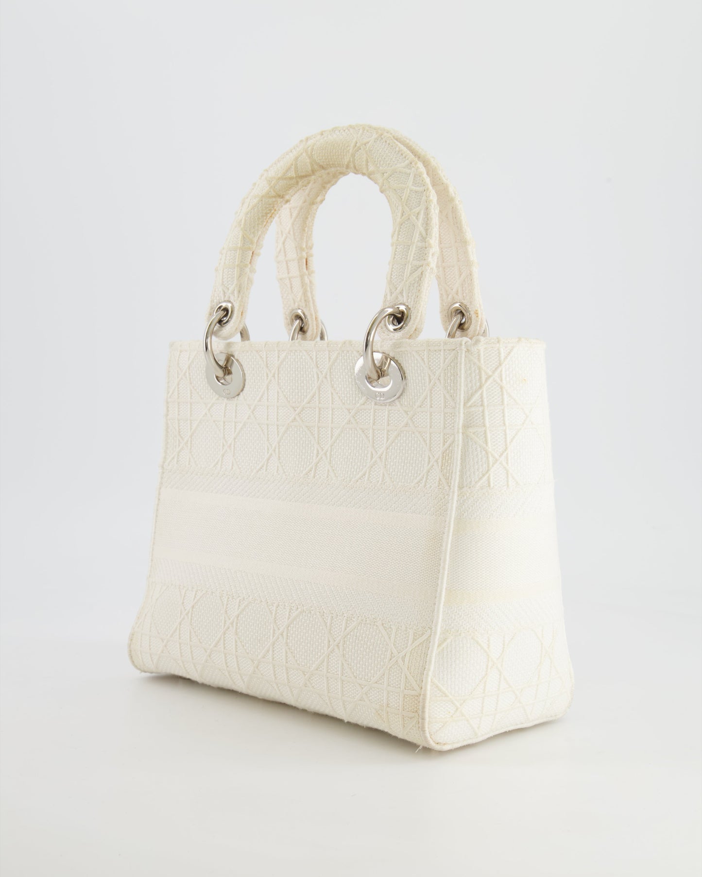 Christian Dior White Cannage Embroidery Medium Lady D-Lite Bag with Silver Hardware RRP £4,000