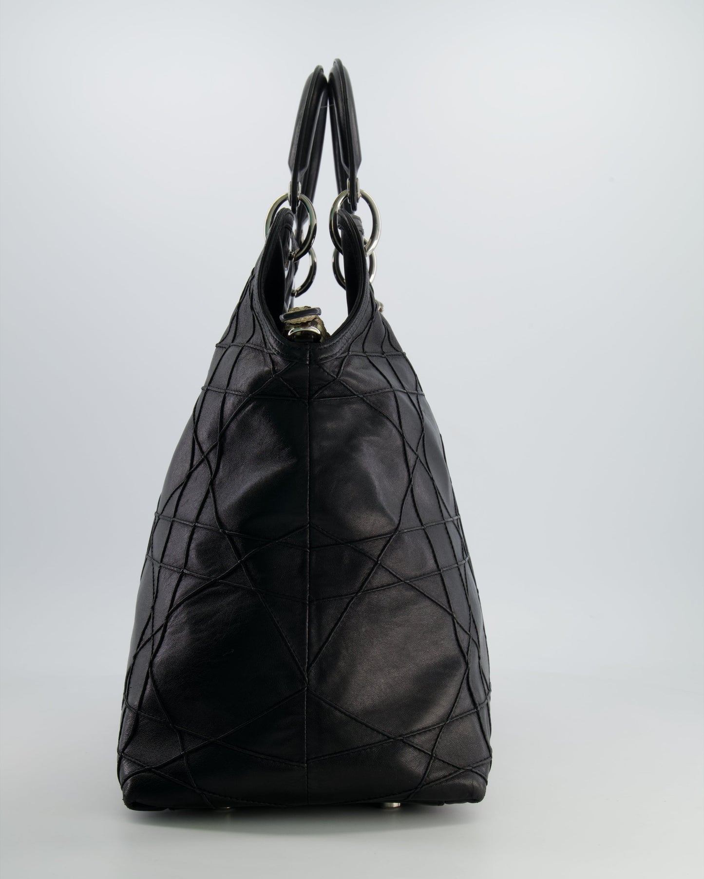 Christian Dior Black Leather Granville Tote Bag with Silver Hardware