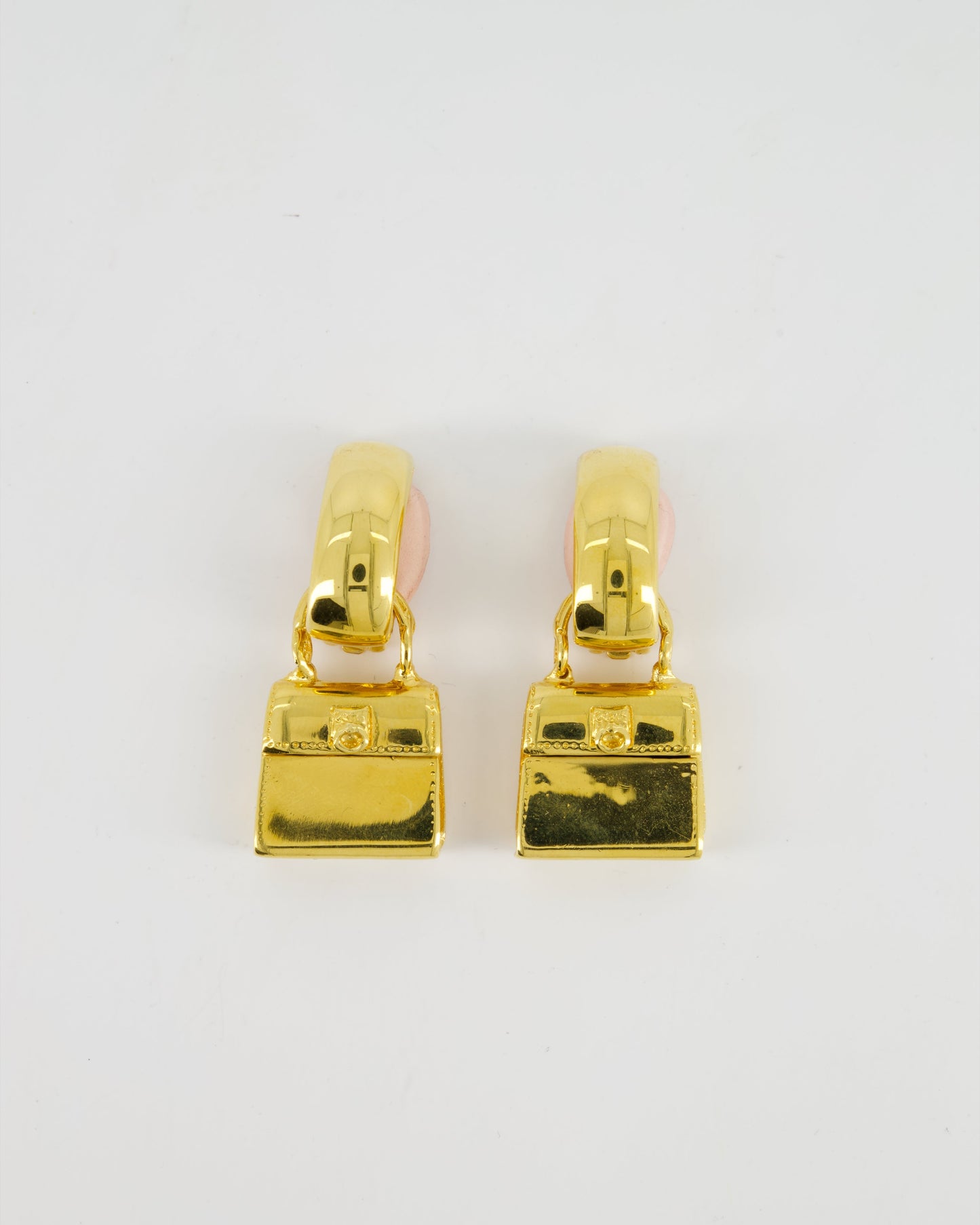 Celine 92 Yellow Gold Hand-Bag Charm Pendant Clip-On Earrings