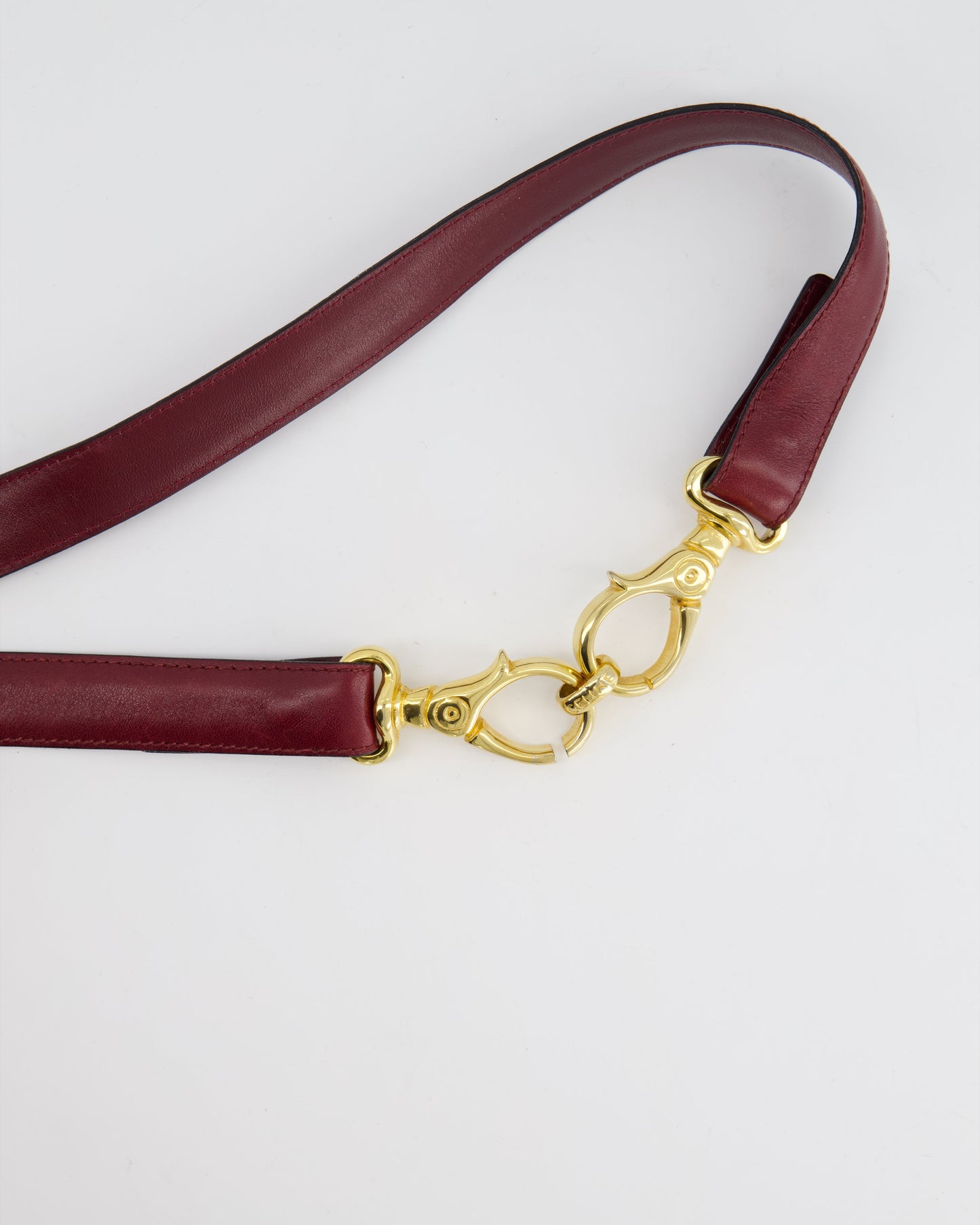 Celine 70cm Burgundy Belt with Gold Logo Clasp 70cm