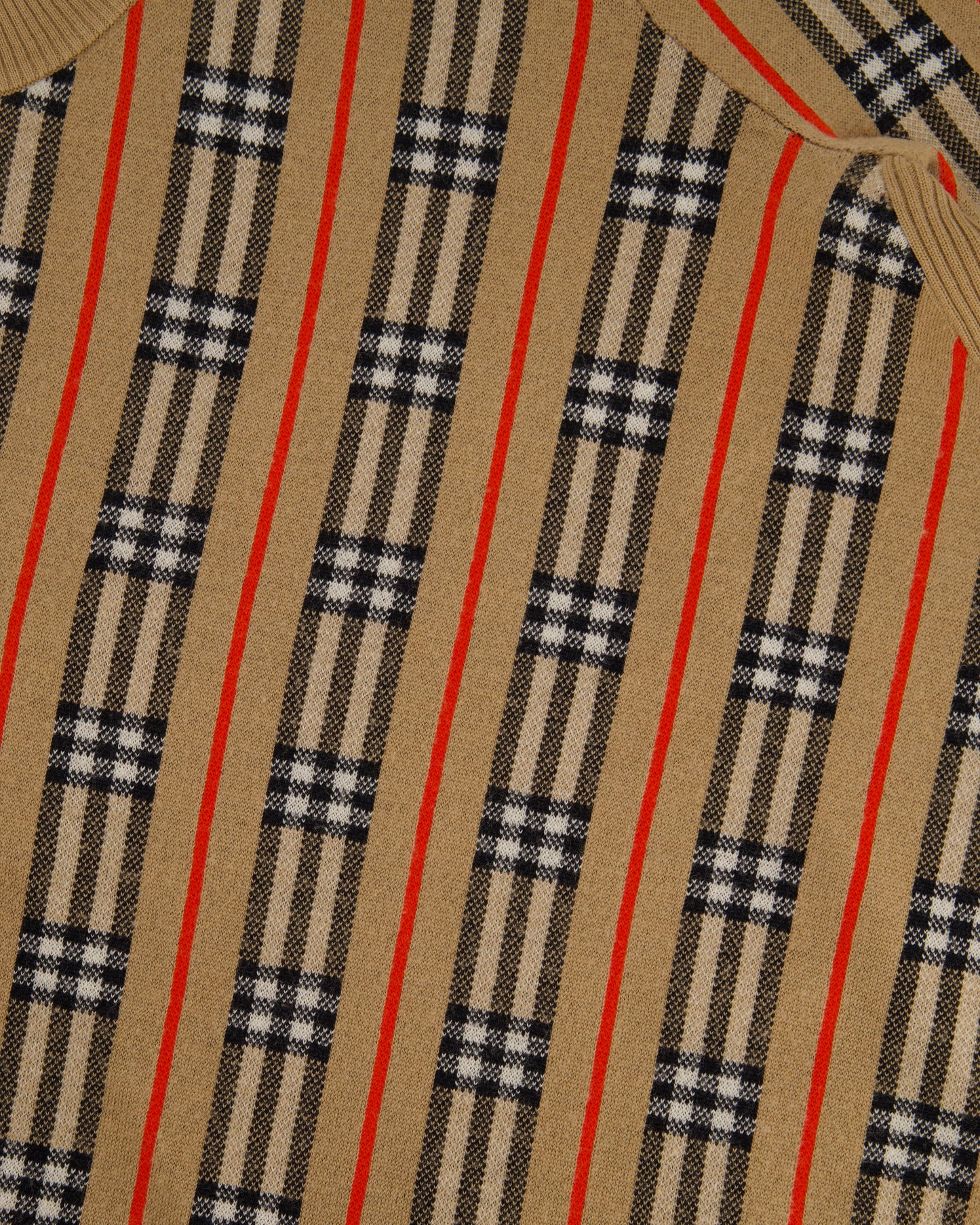 Burberry Camel Merino Wool Jumper with Black & Red Chequered Print Size XS (UK 6)