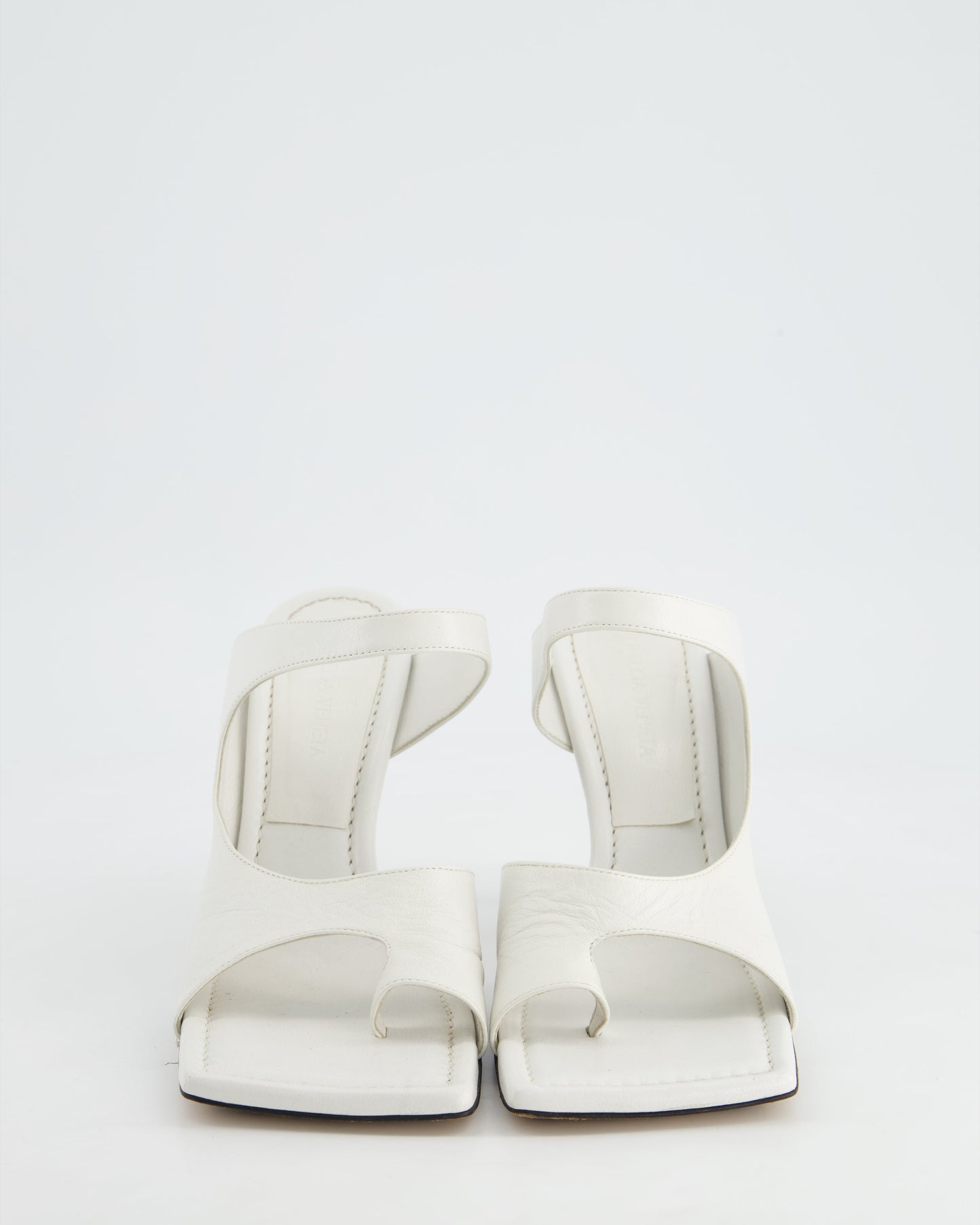 Bottega Veneta White Leather Cutout Split Toe Heeled Mules Size EU 38