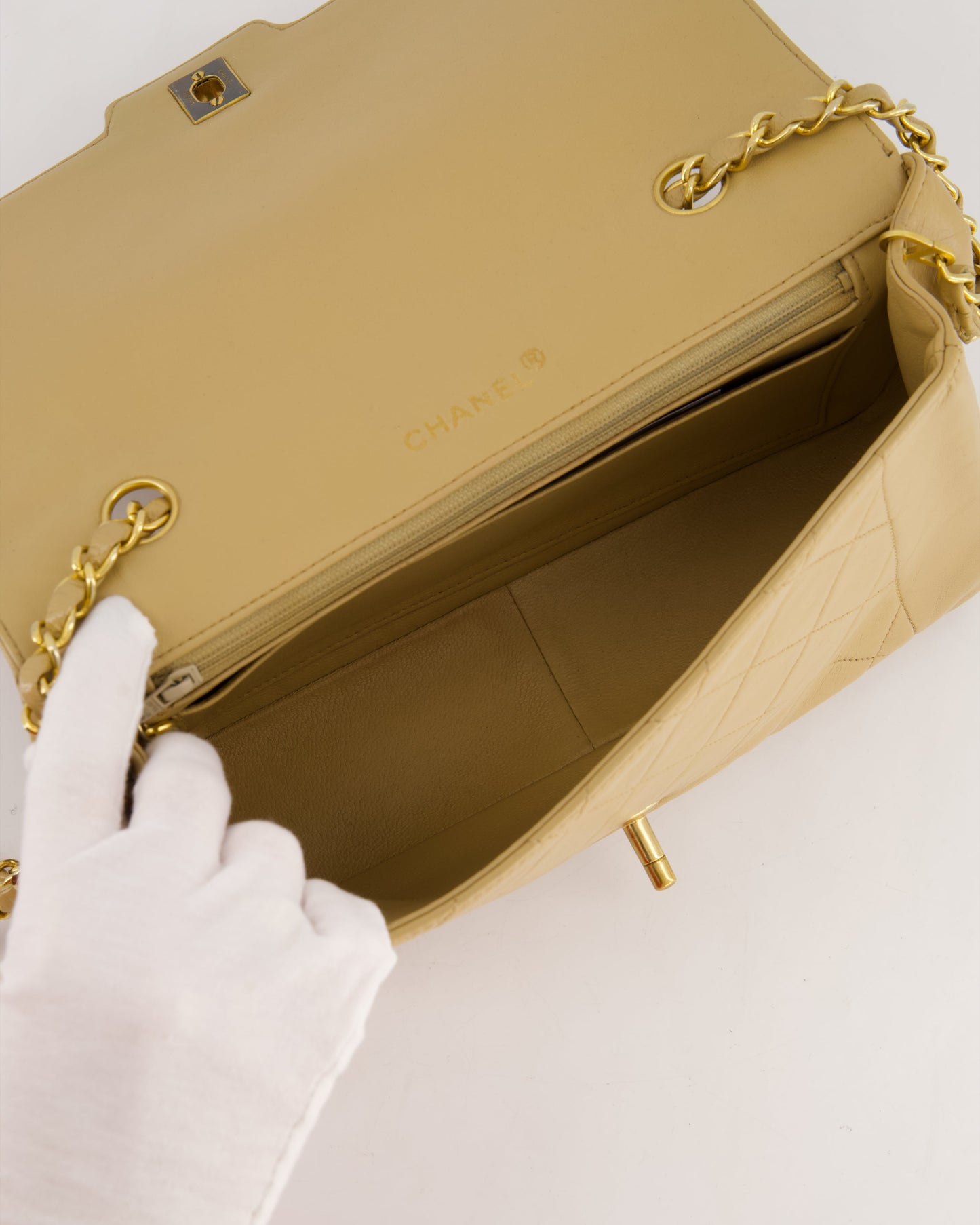 Chanel Beige Diana Flap Bag in Lambskin Leather with 24K Gold Hardware