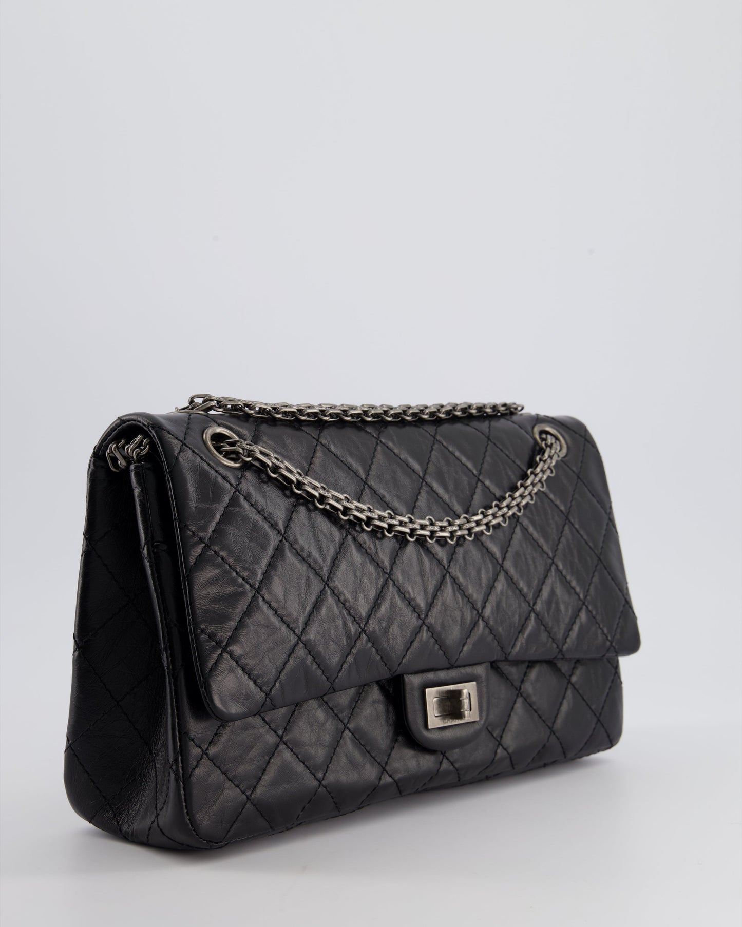 Chanel Black Medium Reissue 2.55 Double Flap Bag in Quilted Crumpled Lambskin with Ruthenium Hardware RRP £8,850