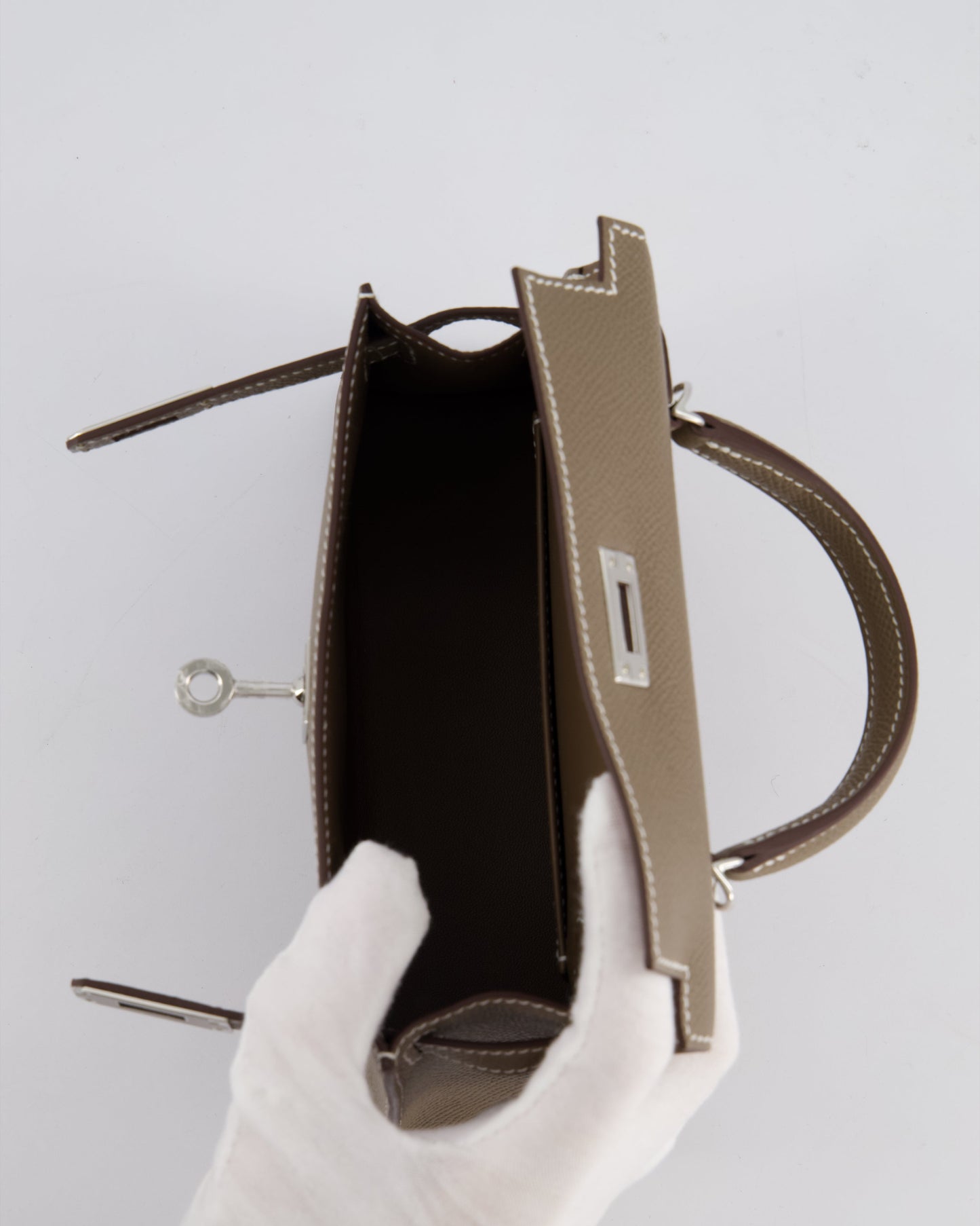 *HOT* The Elite Bags Mini Kelly II 20 Bag in Etoupe Epsom Leather with Palladium Hardware