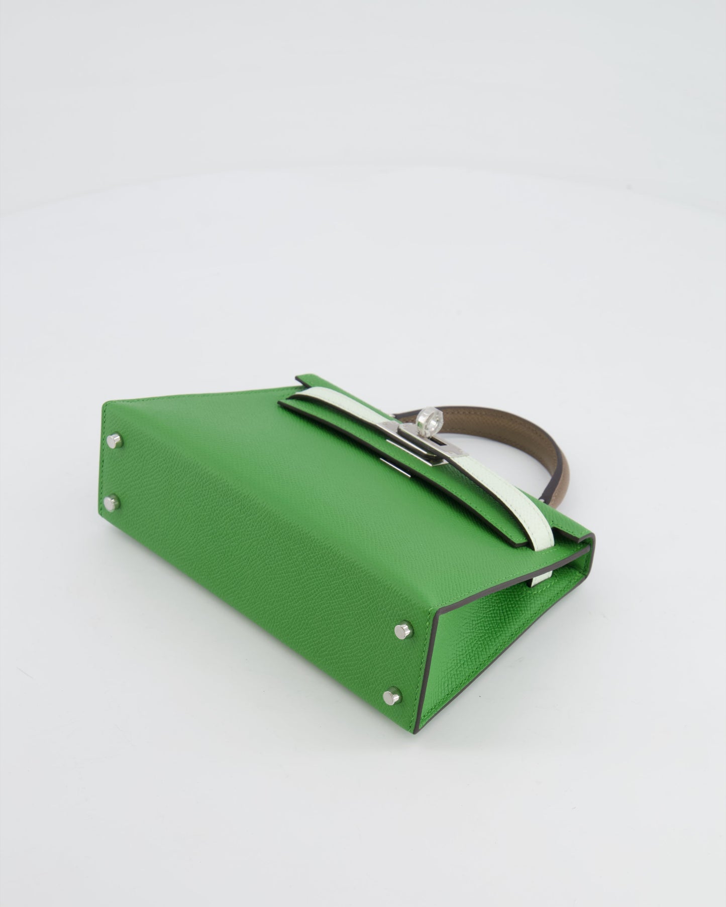 *RARE* Herm�s Mini Kelly II Tricolour 20cm Bag In Vert Yucca, Vert Fizz and Etoupe Epsom Leather with Palladium Hardware