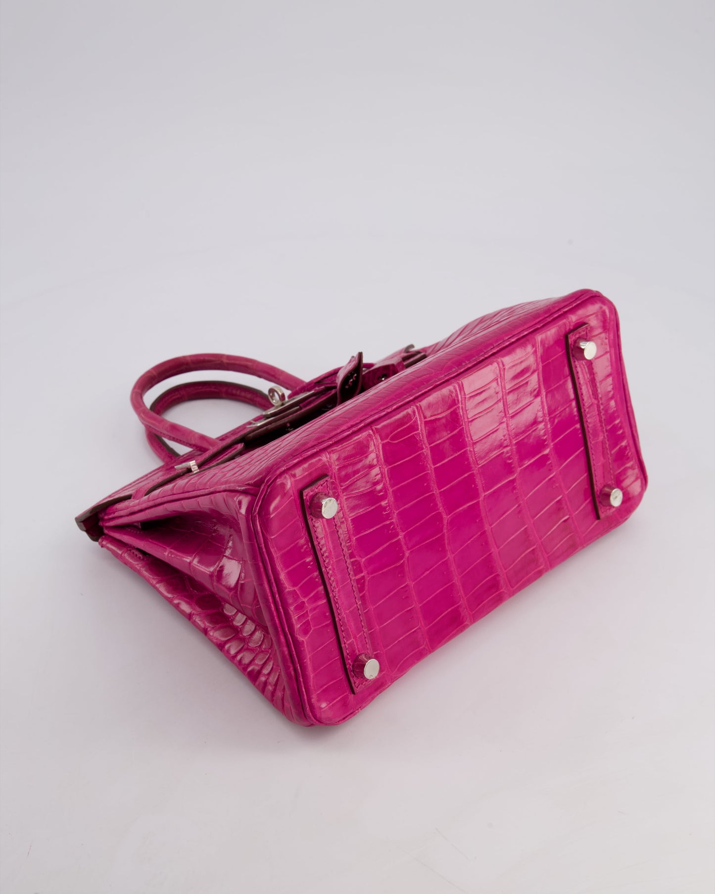 *RARE* Herm�s Birkin 25 Retourne Bag in Rose Scheherazade Niloticus Porosus with Palladium Hardware