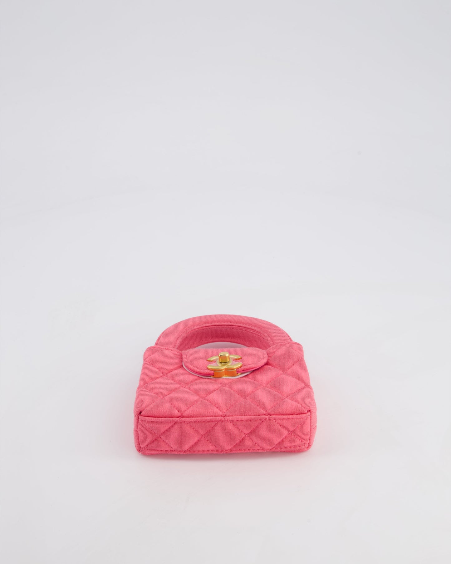 *RARE* Chanel Pink Nano Mini Kelly Bag in Pink Quilted Jersey with Brushed Antique Gold Hardware