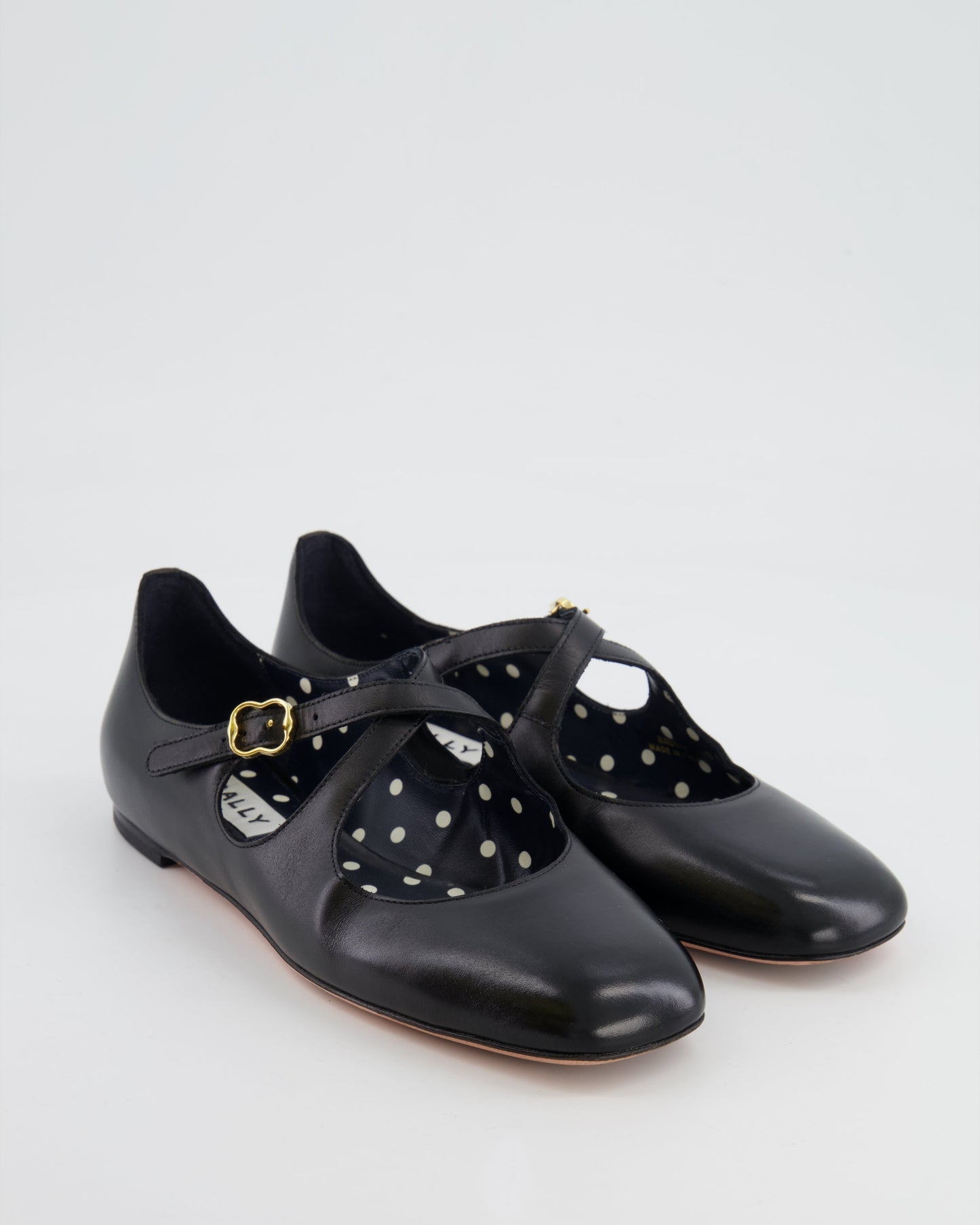 Bally Black Leather Flats with Crossed Strap Detail Size EU 36