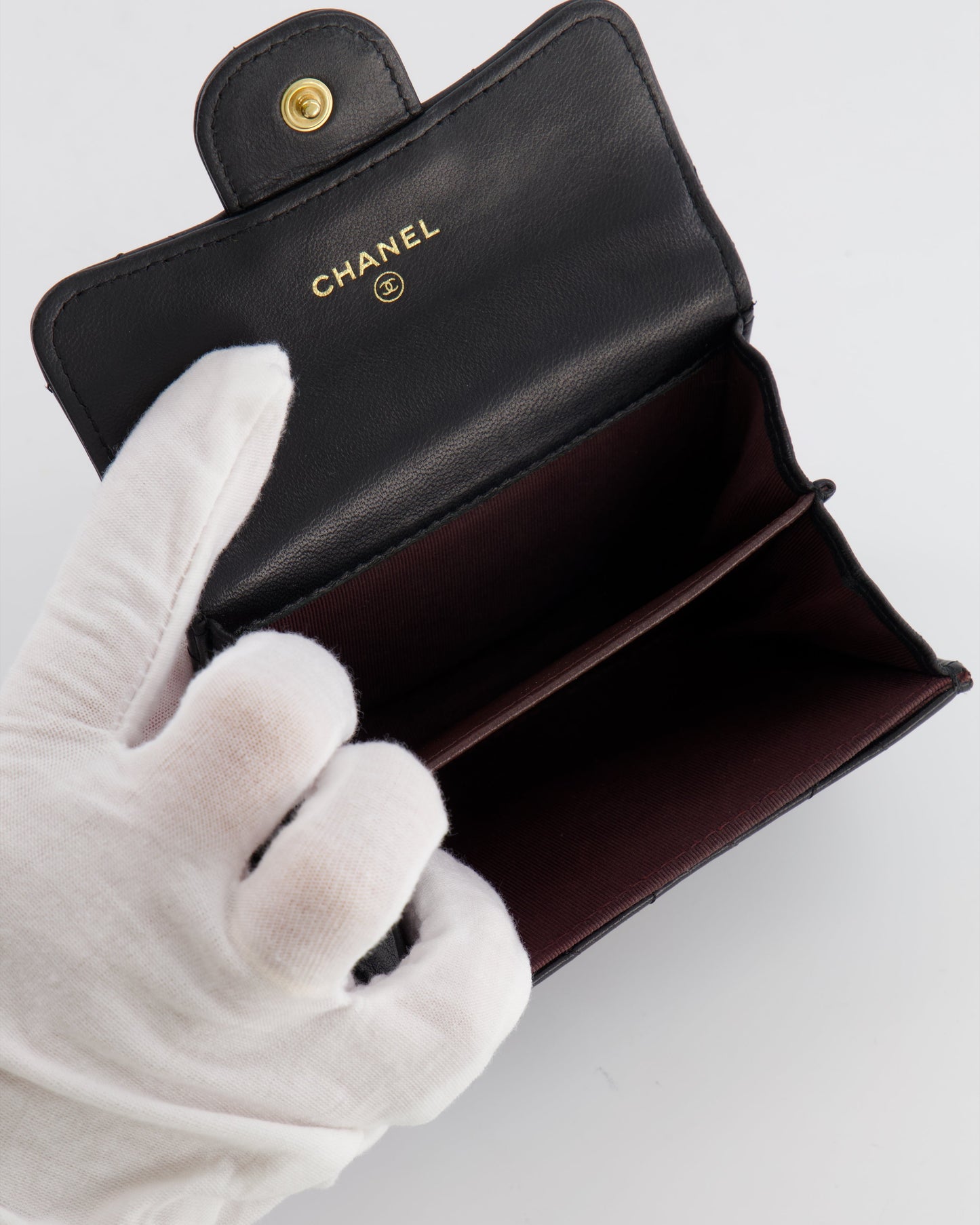 Chanel Black Coin Holder in Lambskin Leather with Champagne Gold CC Logo