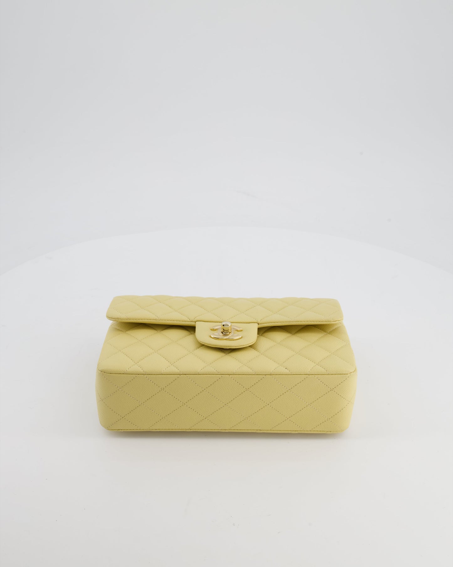 *RARE COLOUR* Chanel Small Classic Double Flap Bag in Butter Yellow Caviar Leather with Champagne Gold Hardware