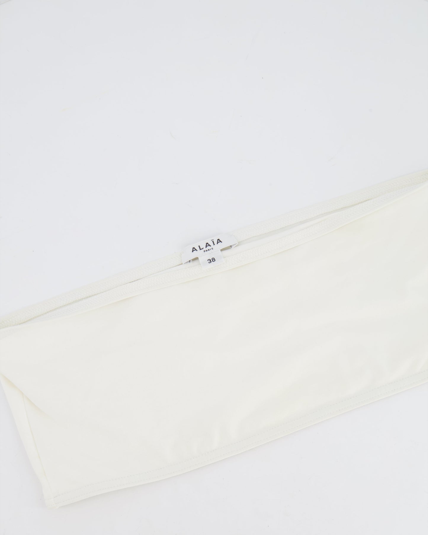 Alaia White Two-Piece Bikini with Bandeau Top and Black Logo Print Size FR 38 (UK 10) RRP £650