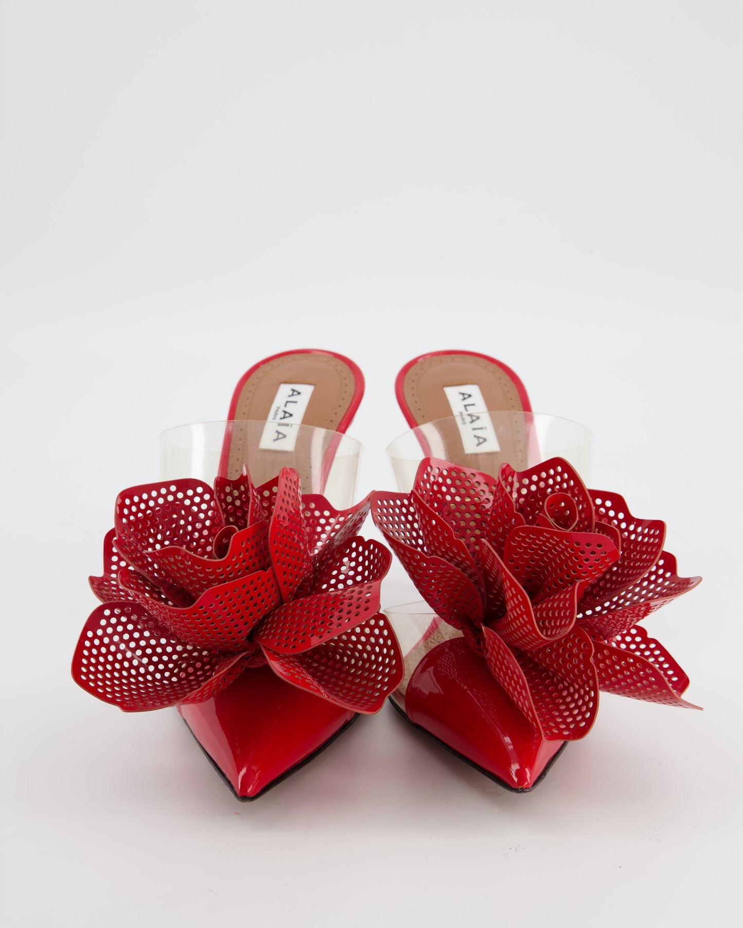 Ala•a Red Fleur Patent Leather Mules Size EU 39