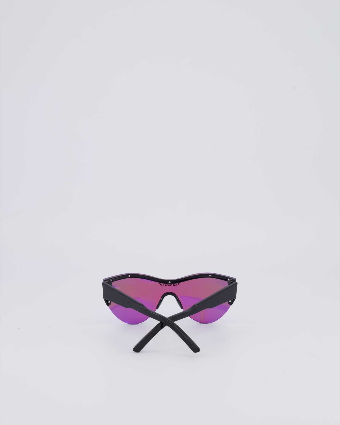 Balenciaga Black Sunglasses with Purple Reflective Lenses and Black Logo Detail