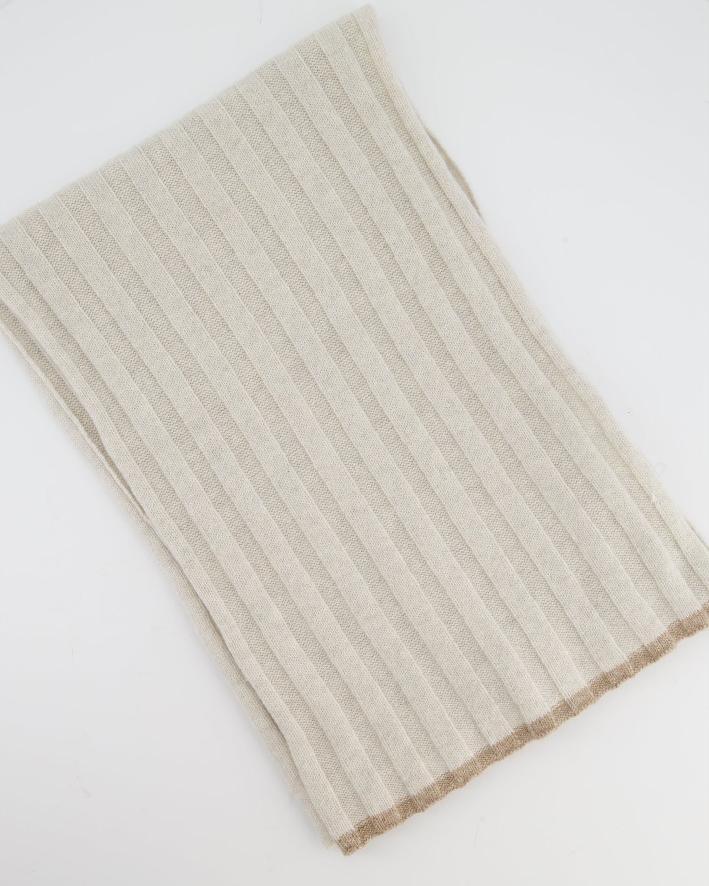 Brunello Cucinelli Taupe Ribbed Cashmere Scarf