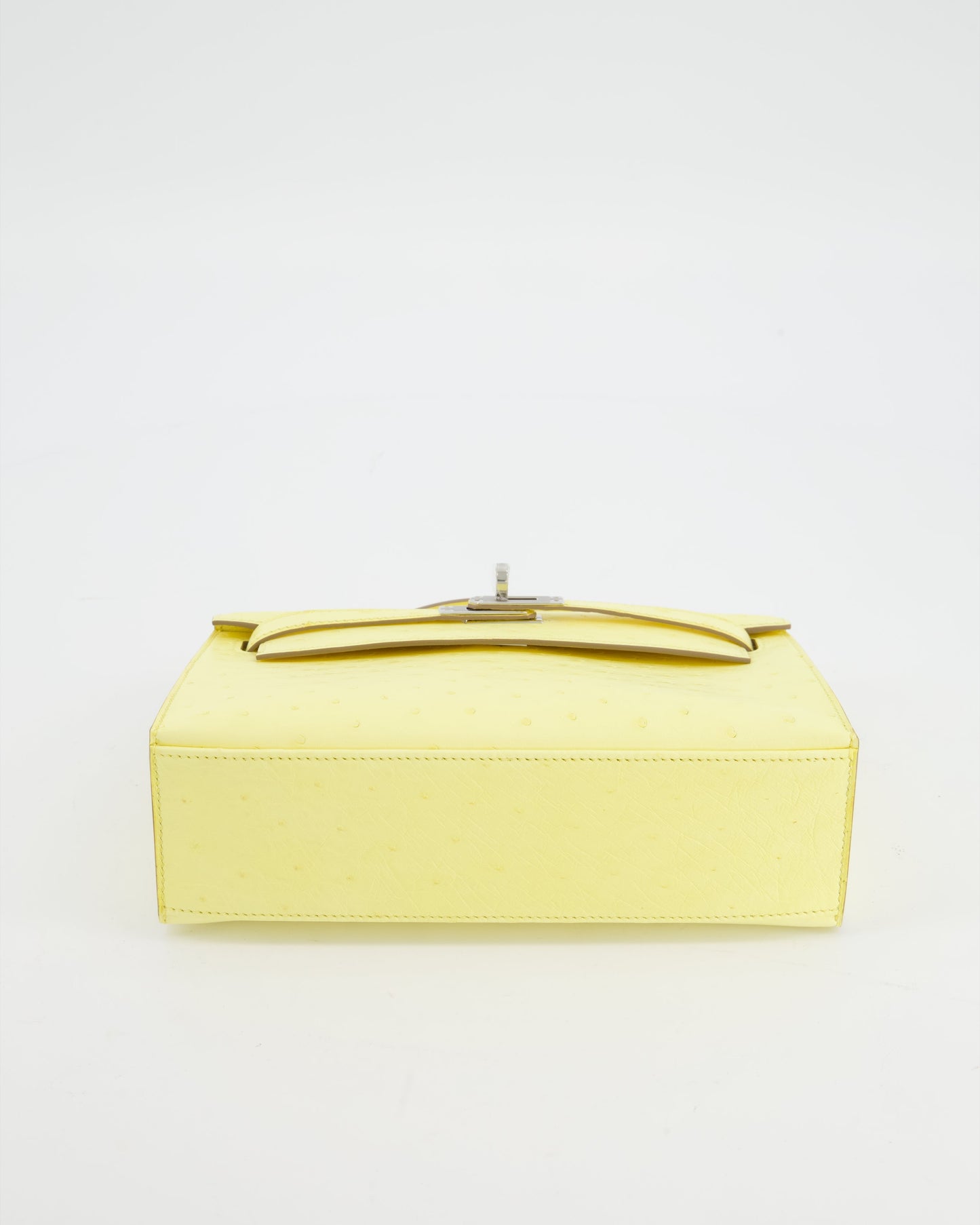 Herm�s Kelly Pochette Bag in Limoncello Ostrich Leather with Palladium Hardware