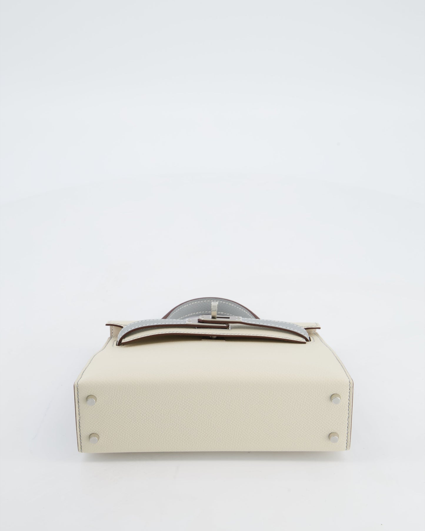 *SUPER RARE* Herm�s HSS Mini Kelly II 20 Bag in Craie & Bleu Glacier Epsom Leather with Contrast Stitching and Palladium Hardware
