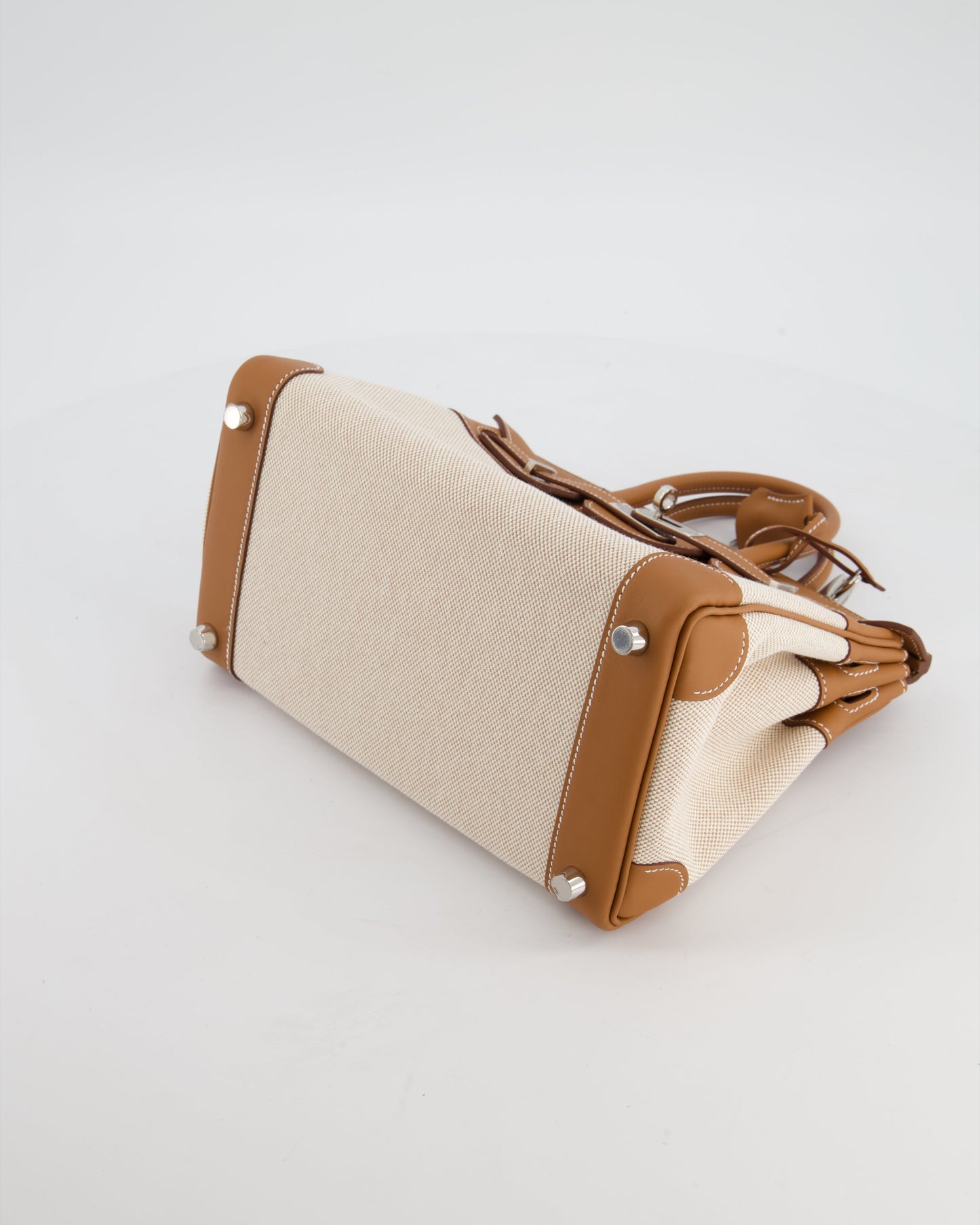 *RARE* Hermès Birkin 25 Retourne Bag in Ecru/Beige Toile H Canvas and Gold Swift Leather with Palladium Hardware