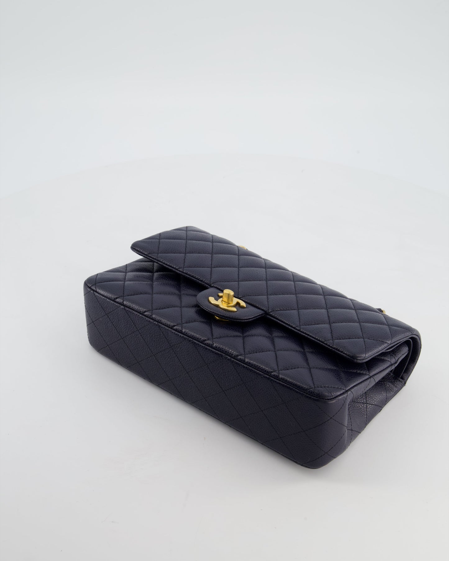 Chanel Medium Navy Classic Double Flap Bag in Lambskin Leather with Gold Hardware