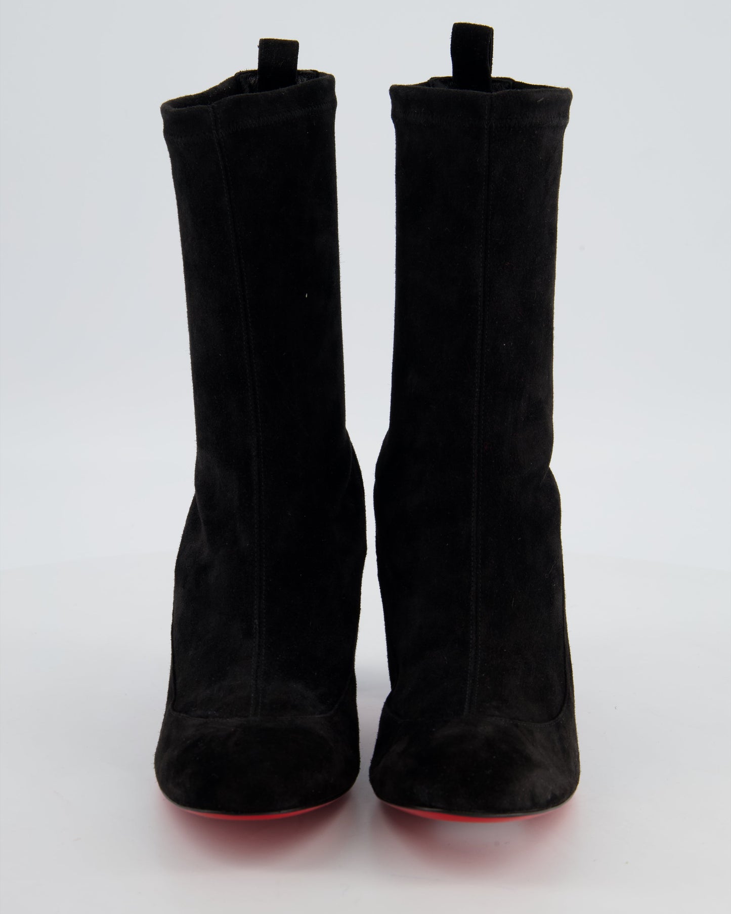Christian Louboutin Black Sock Suede Almond Toe Ankle Boots with Block Heel Size EU 37
