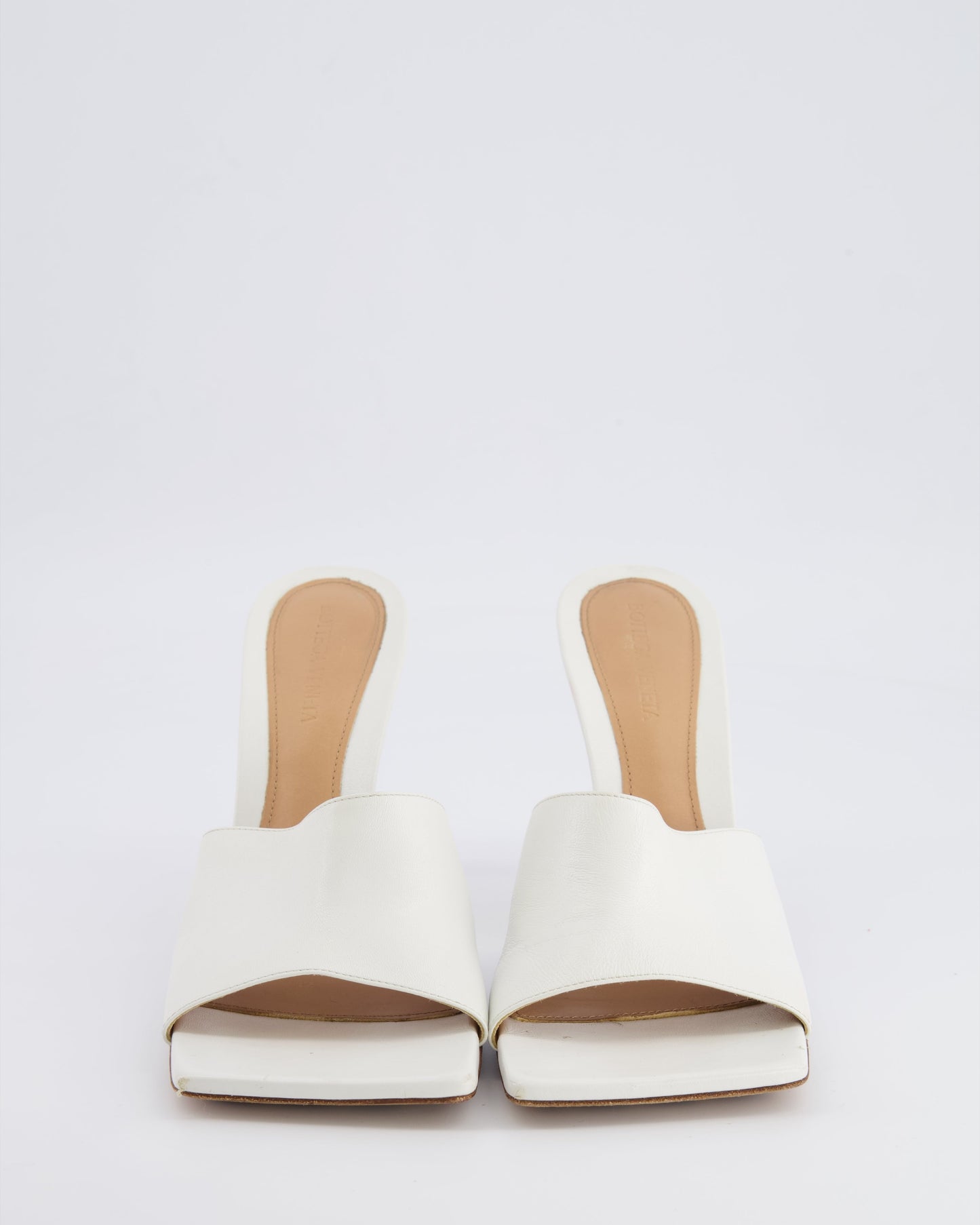 Bottega Veneta White Leather Heeled Mules with Squared Toe Detail Size EU 40