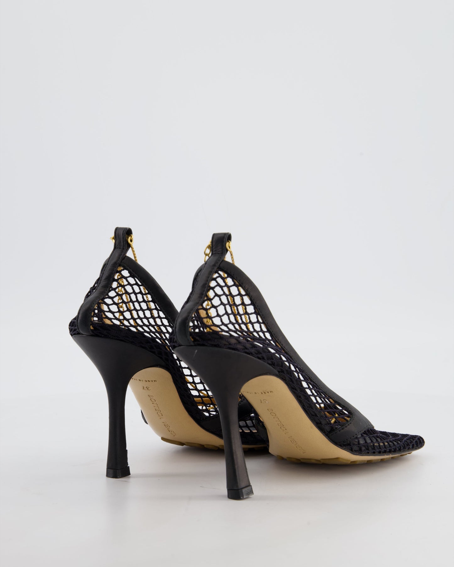 Bottega Veneta Black Mesh Stretch Heels with Gold Chain Detail Size EU 37 RRP £905