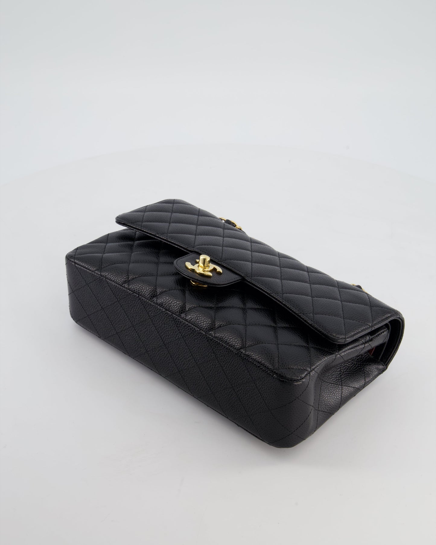 Chanel Black Medium Classic Double Flap Bag in Caviar Leather with Gold Hardware