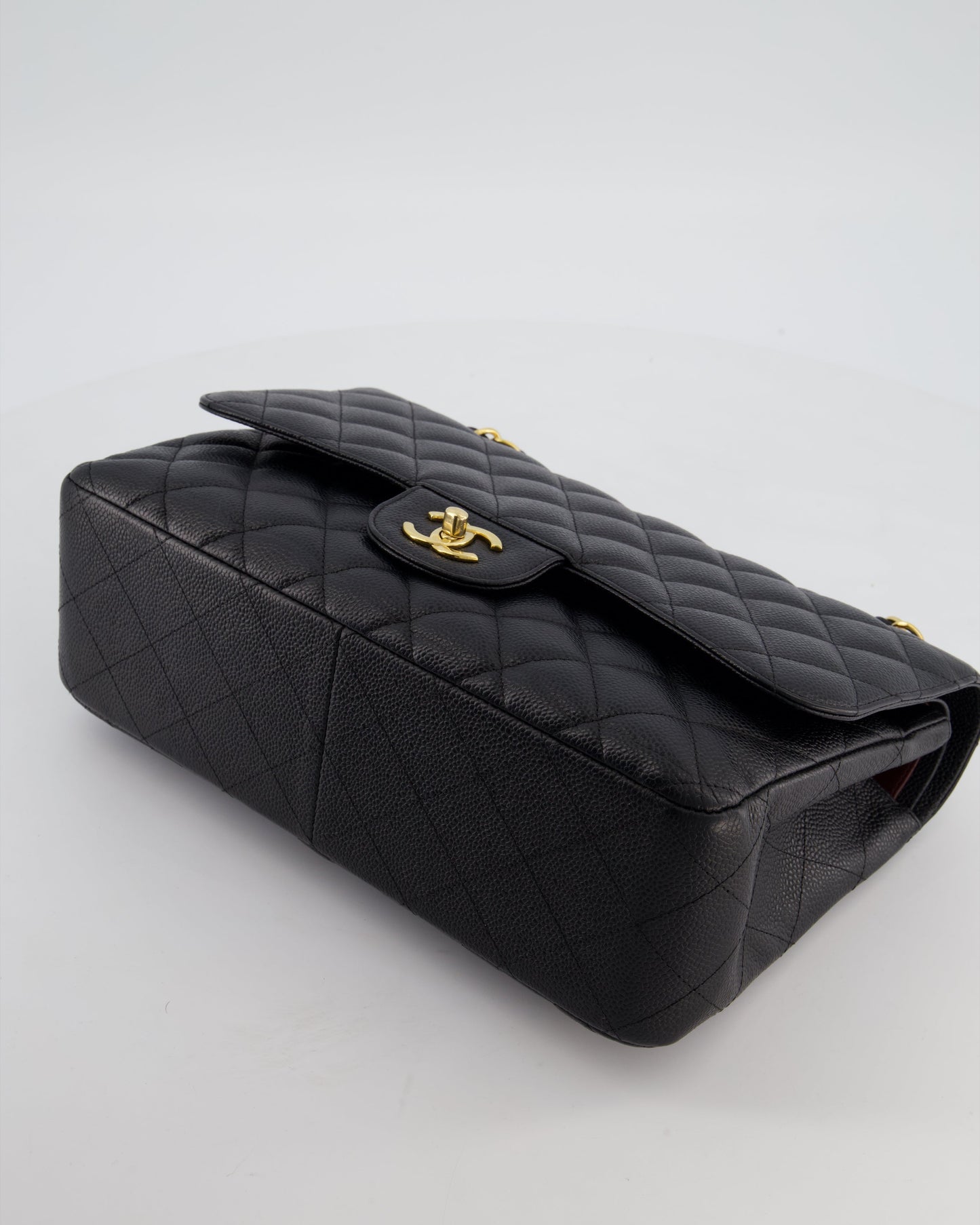 Chanel Black Jumbo Classic Double Flap Bag in Caviar Leather with Gold Hardware
