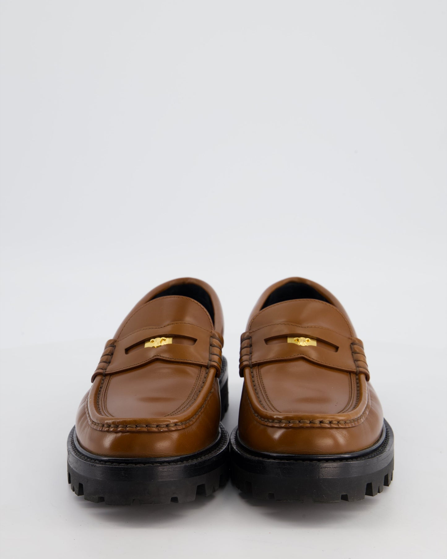 Celine Brown Platform Loafer with Triomphe Logo Detail Size EU 37