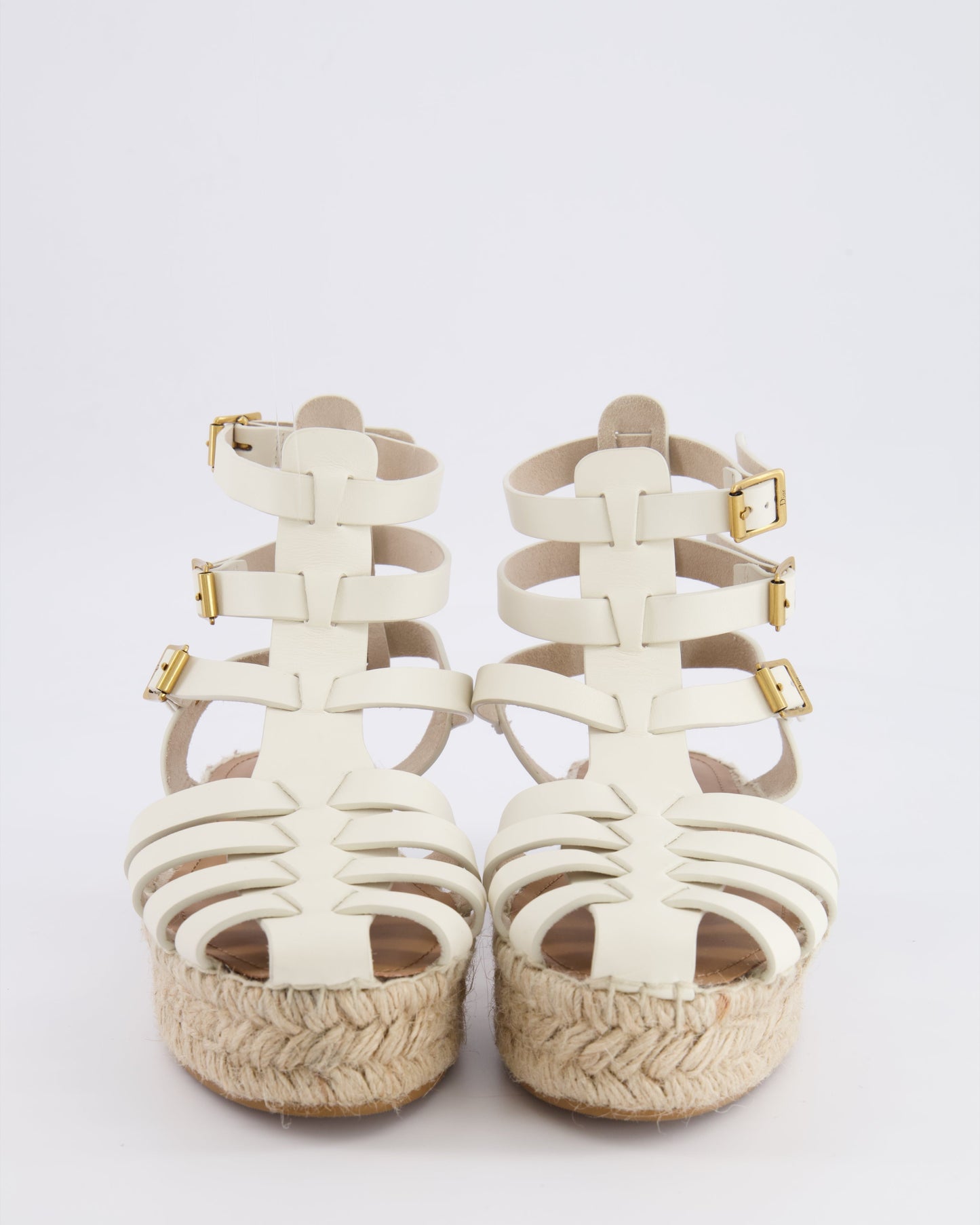 Christian Dior White Leather Dioriviera Marine Espadrilles Shoes with Gold CD Logo Size EU 37